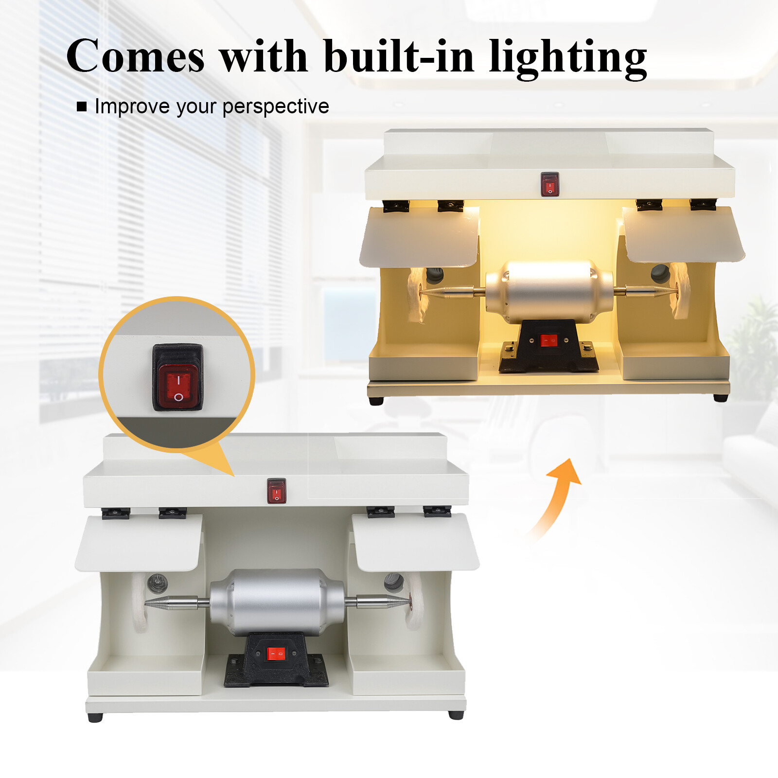 550W Large Space Bench Grinder Dental Polishing Buffing Machine 2800RPM with LED