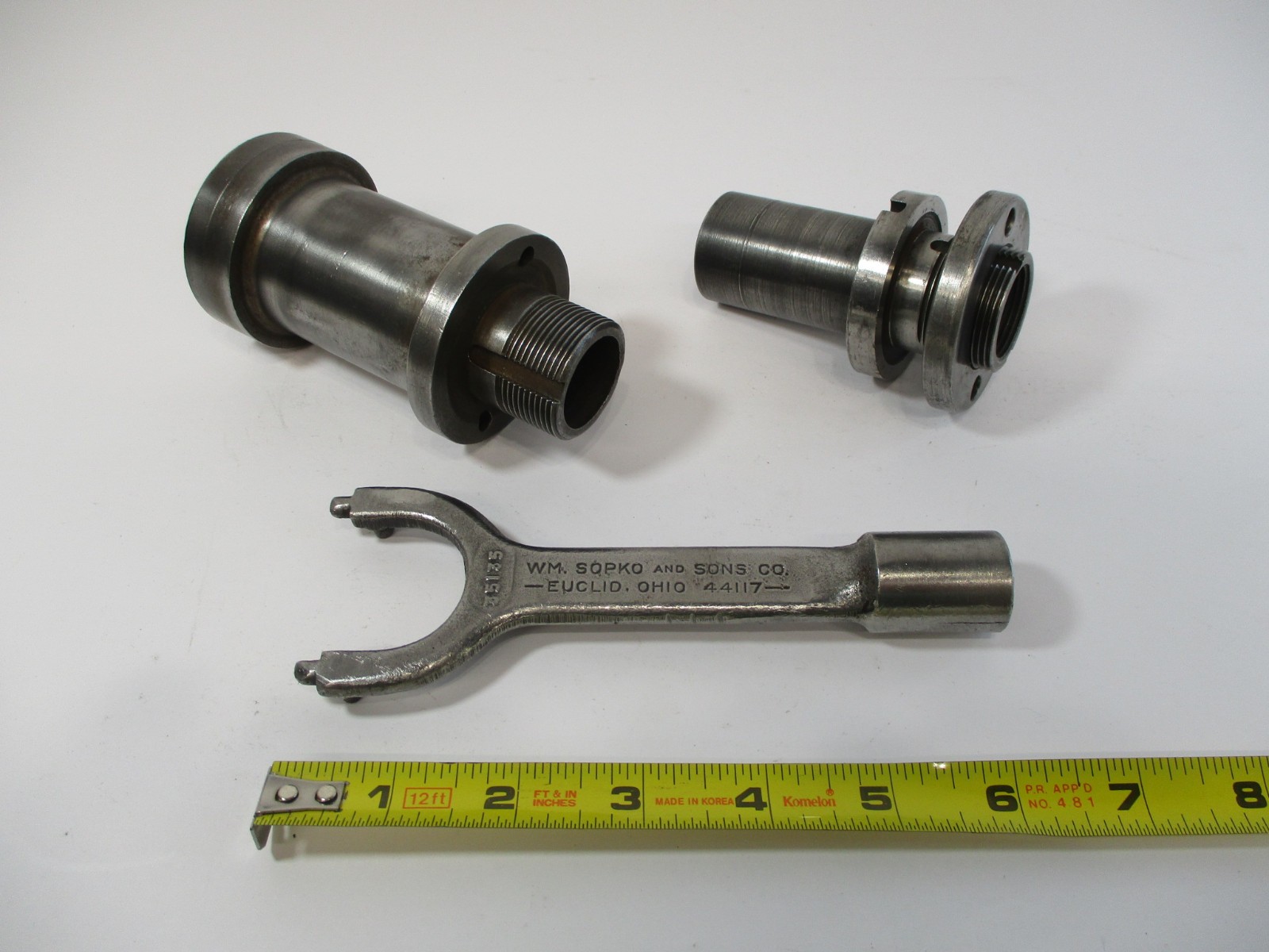 SOPKO # 44117 Grinding Wrench & (2) 1-1/4″ LH Th’d Arbor Wheel Adapter s in VGC