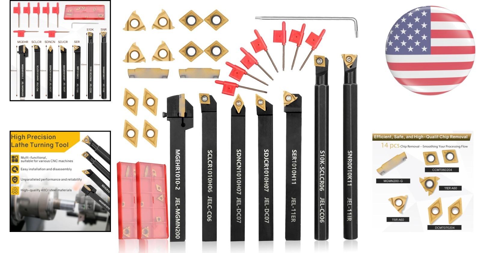 Ultimate 21-Piece Lathe Tool Kit: 7 Holders and 14 Inserts for Superior Cutting