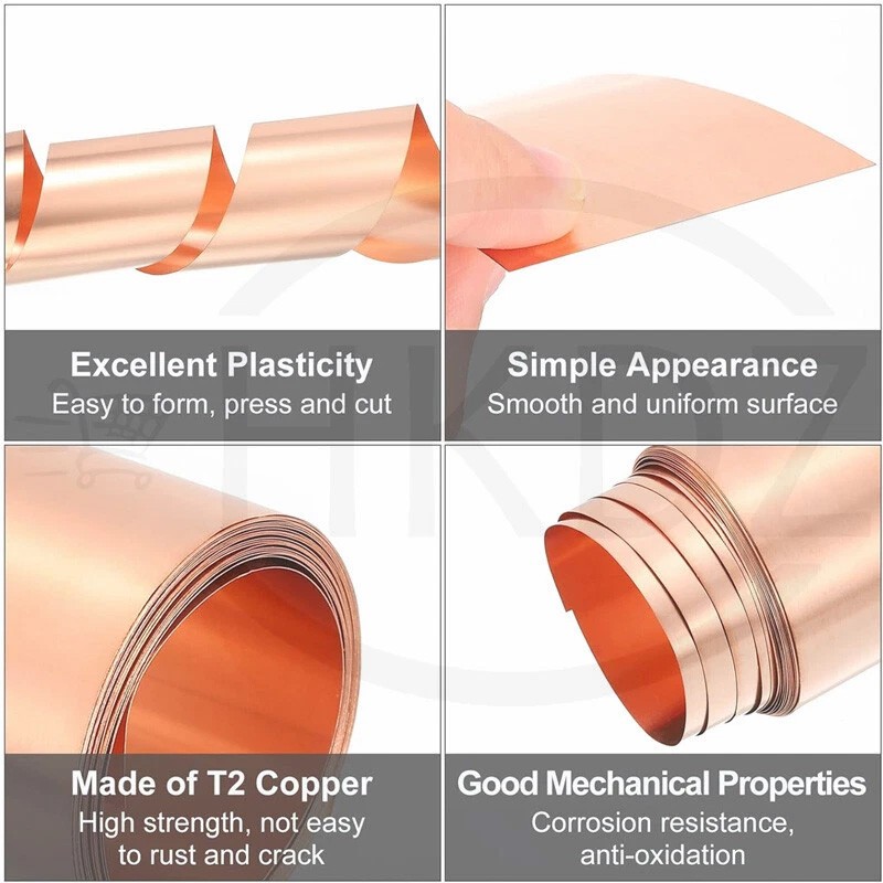 99.99% Pure Copper Cu Metal Sheet Roll Foil Plate Strip T2 Thickness 0.1mm -3mm