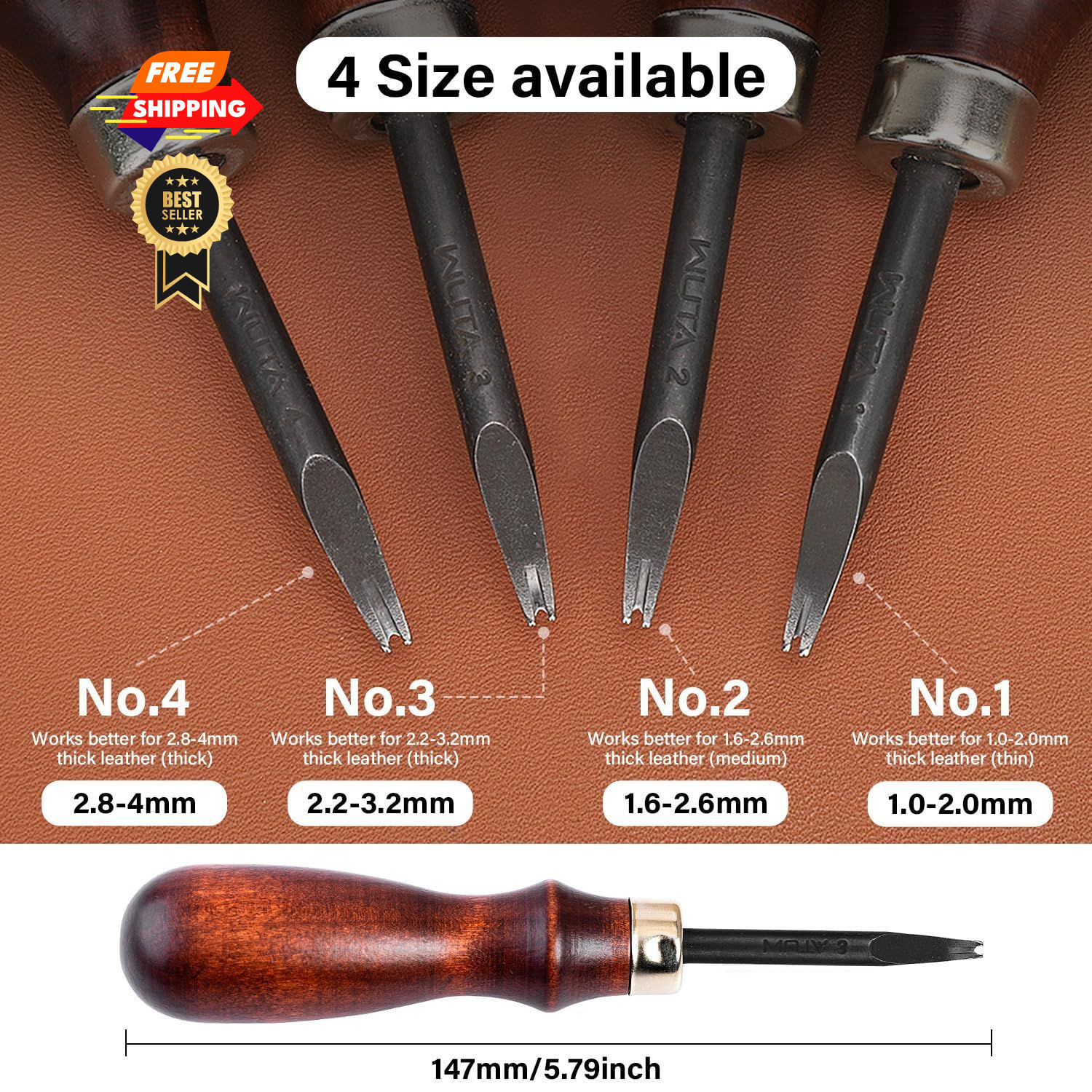 WUTA Edge Skiving Beveler Tools for Leather Craft 3pcs High 0.8mm+1mm+1.2mm