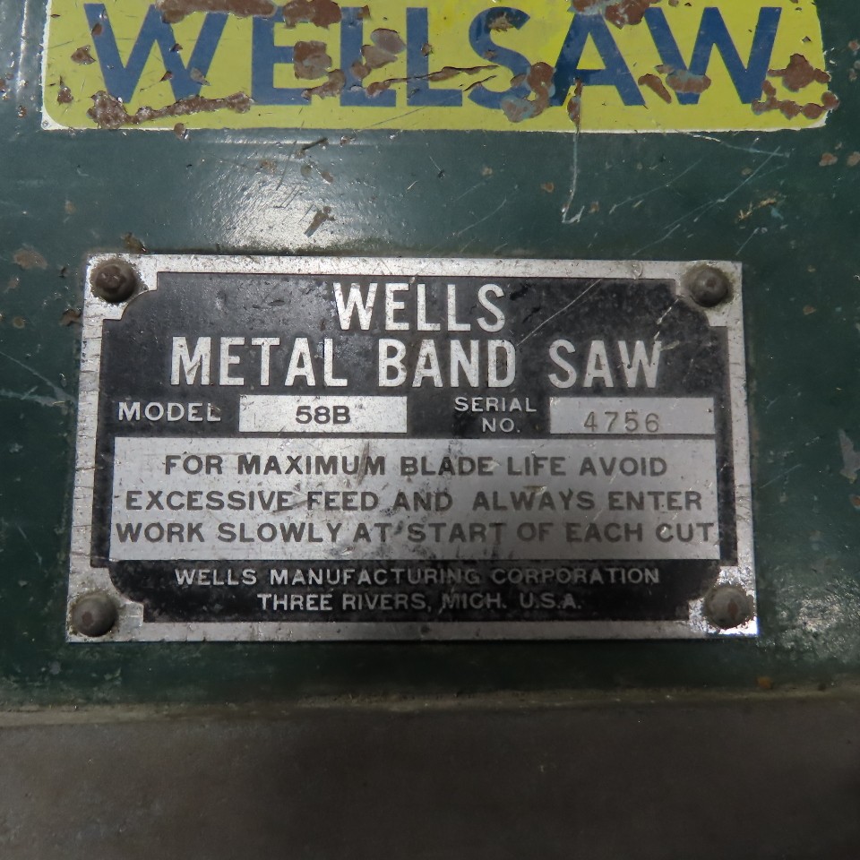 Wells 58B Horizontal Metal Cutting Band Saw 1Ph 115/230V 1/3HP