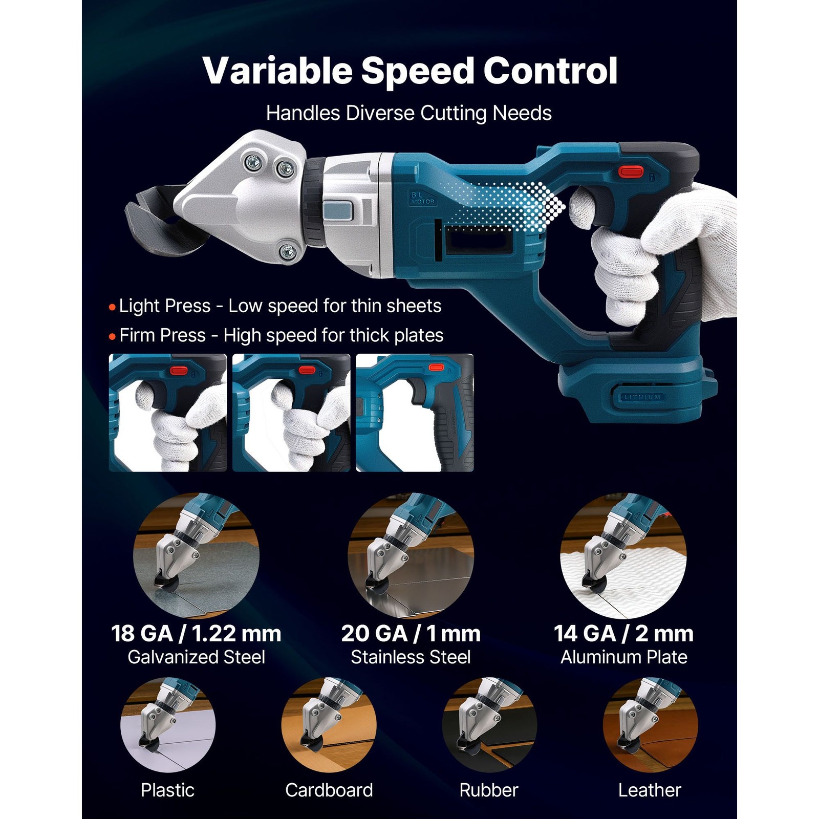 Cordless Metal Shear 360° Rotating Head 25K RPM Cuts 18 GA Metal