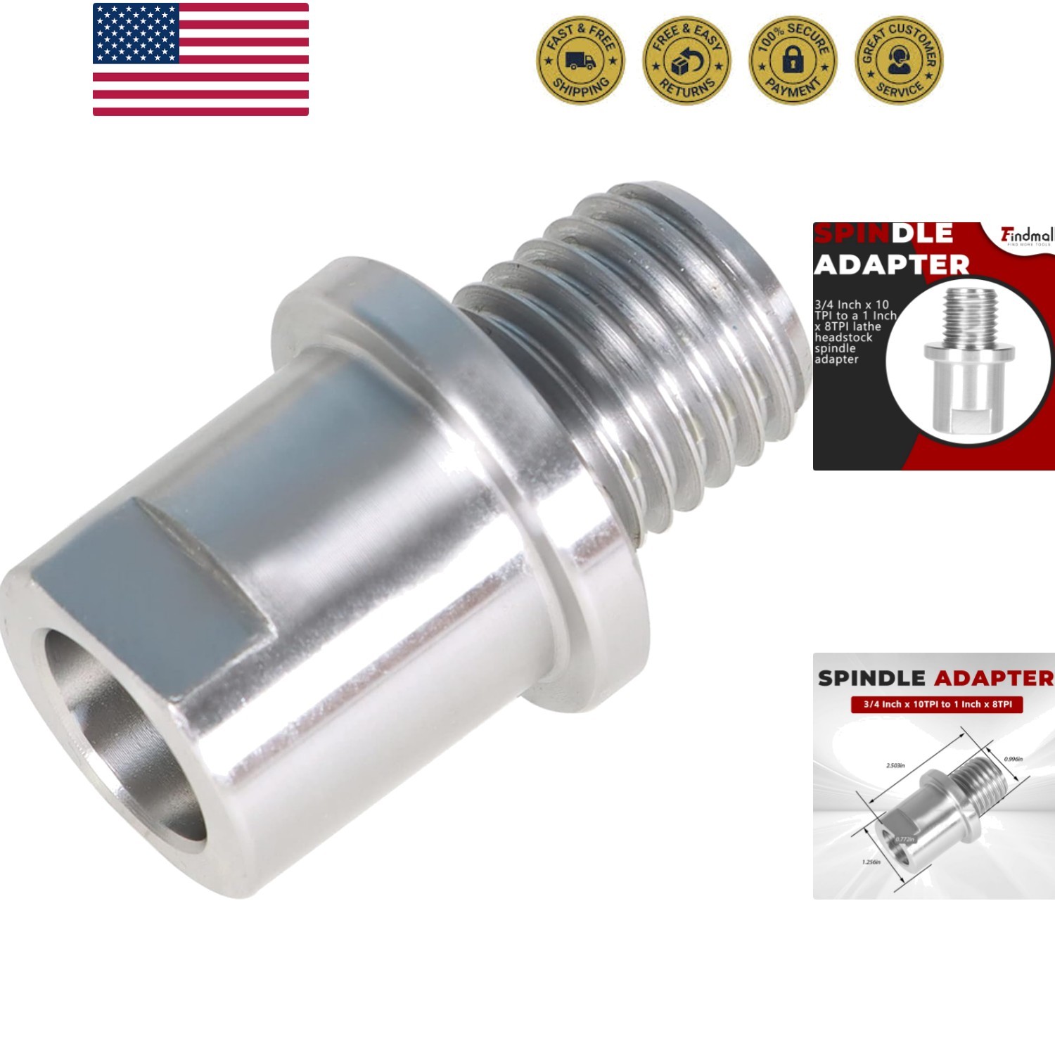 Lathe Headstock Spindle Adapter Converts 3/4 Inch x 10 TPI to 1 Inch x 8TPI f…