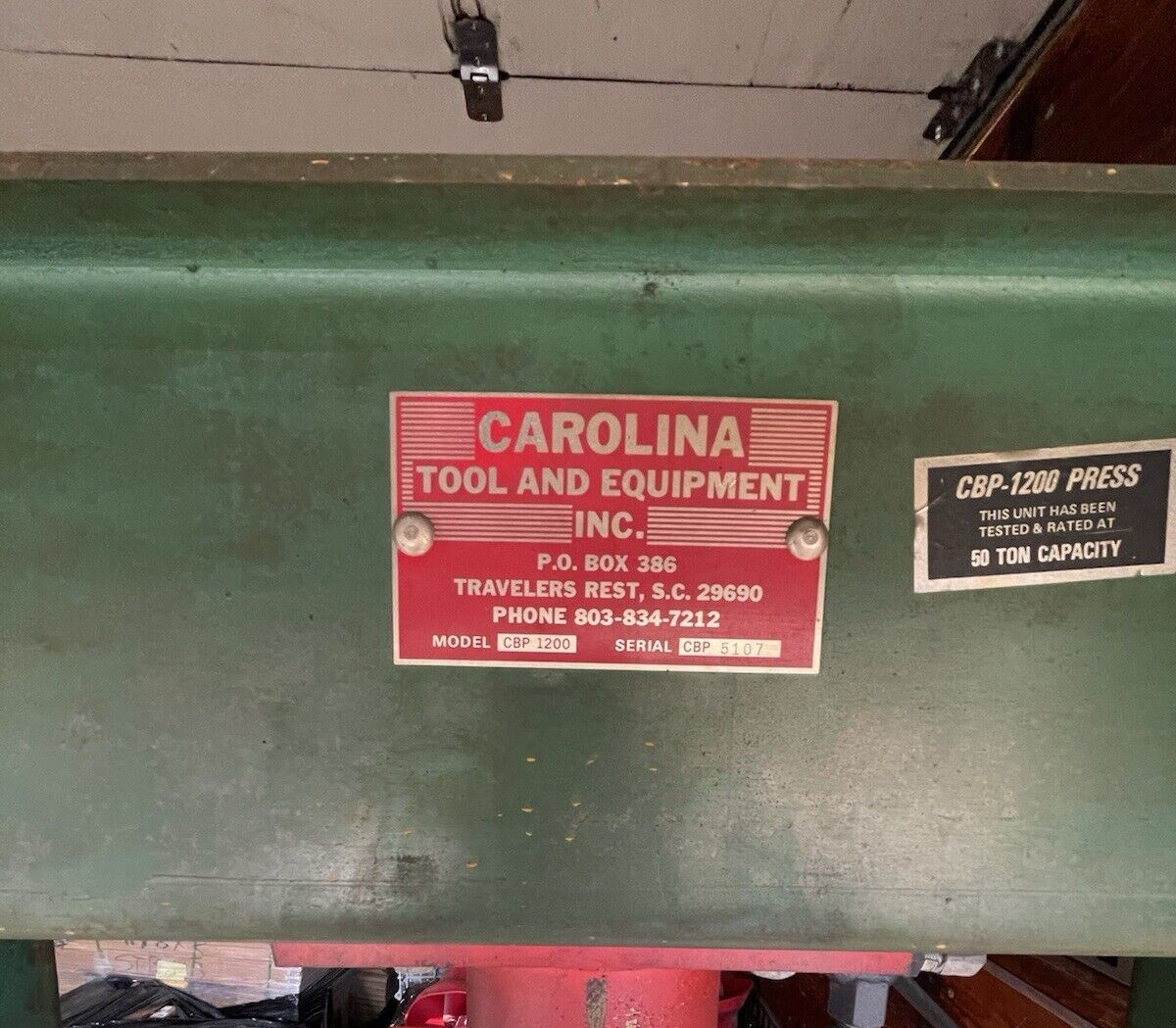 Carolina tool and equipment CBP-1200 50 ton hydraulic Shop press CBP1200