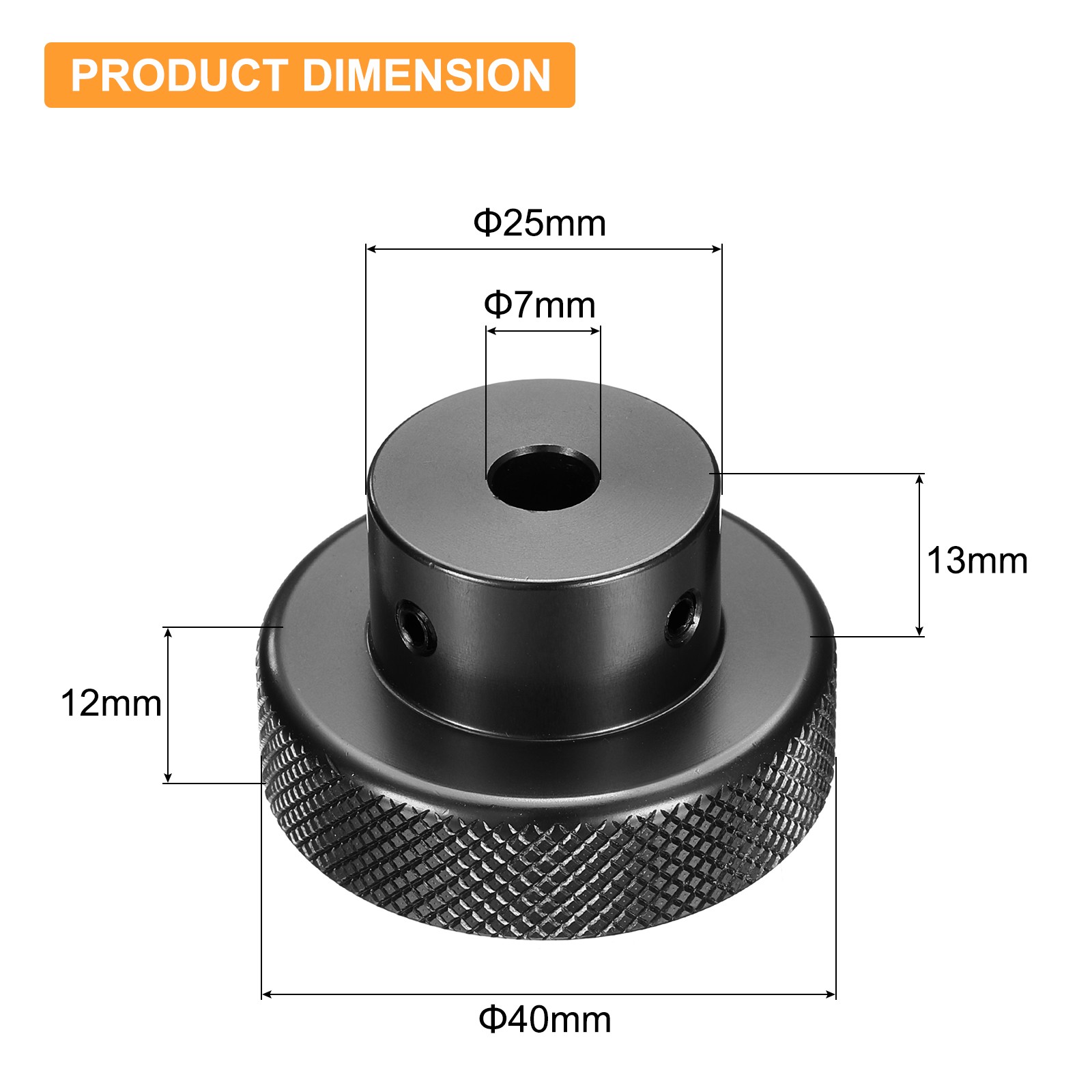 Anodization Aluminum Alloy Handwheel 7mm Bore 40mm OD Knurled Knob, Black