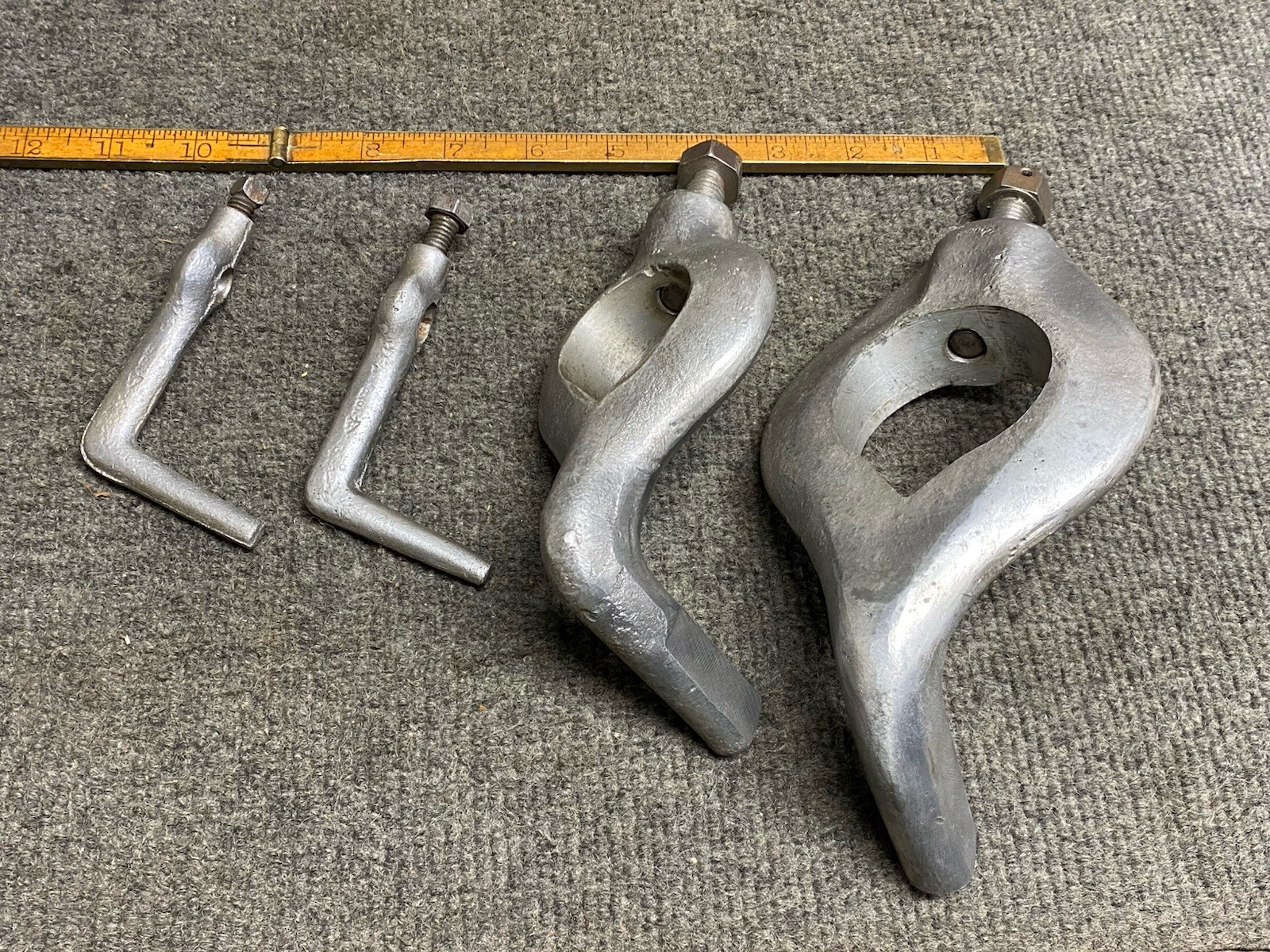 Lot of 4 Vintage Lathe Dogs JH Williams Bent Leg 2”, 1-1/2”, 3/8, 3/8” USA