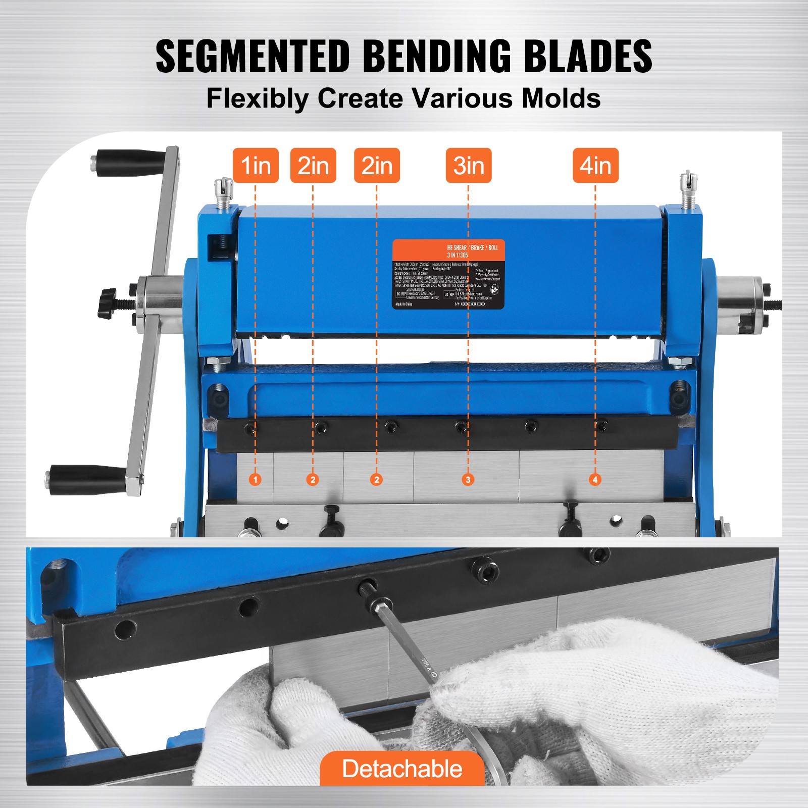VEVOR 12-In Sheet Metal Shear 3-In-1 Combination Shear Brake Roll Machine 20 GA