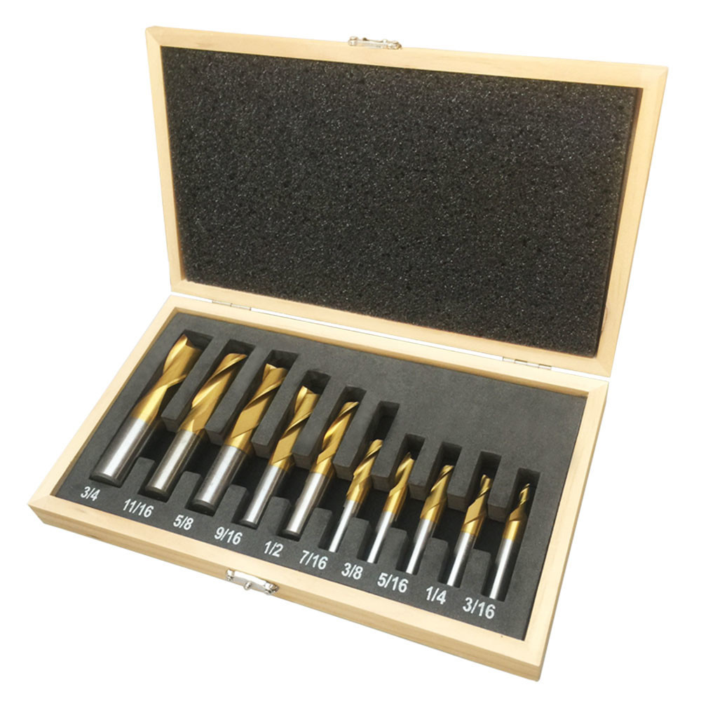 10 PC HSS 2 Flut End Mill Set Tin Coated Single End Shank Mills Sz: 3/16”-3/4”