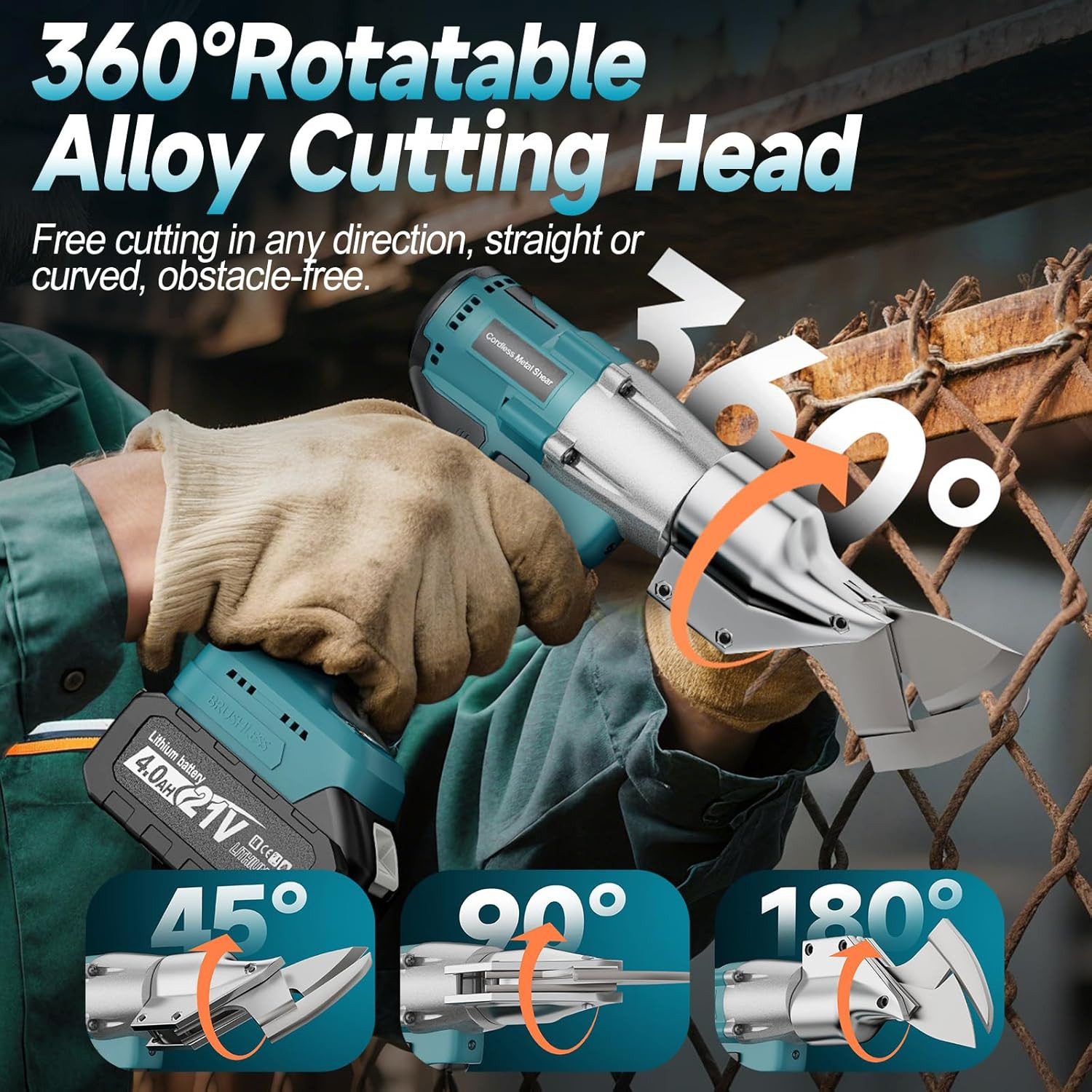 Cordless Sheet Metal Cutter, Metal Shear with 2×4.0Ah Battery, Brushless Electri