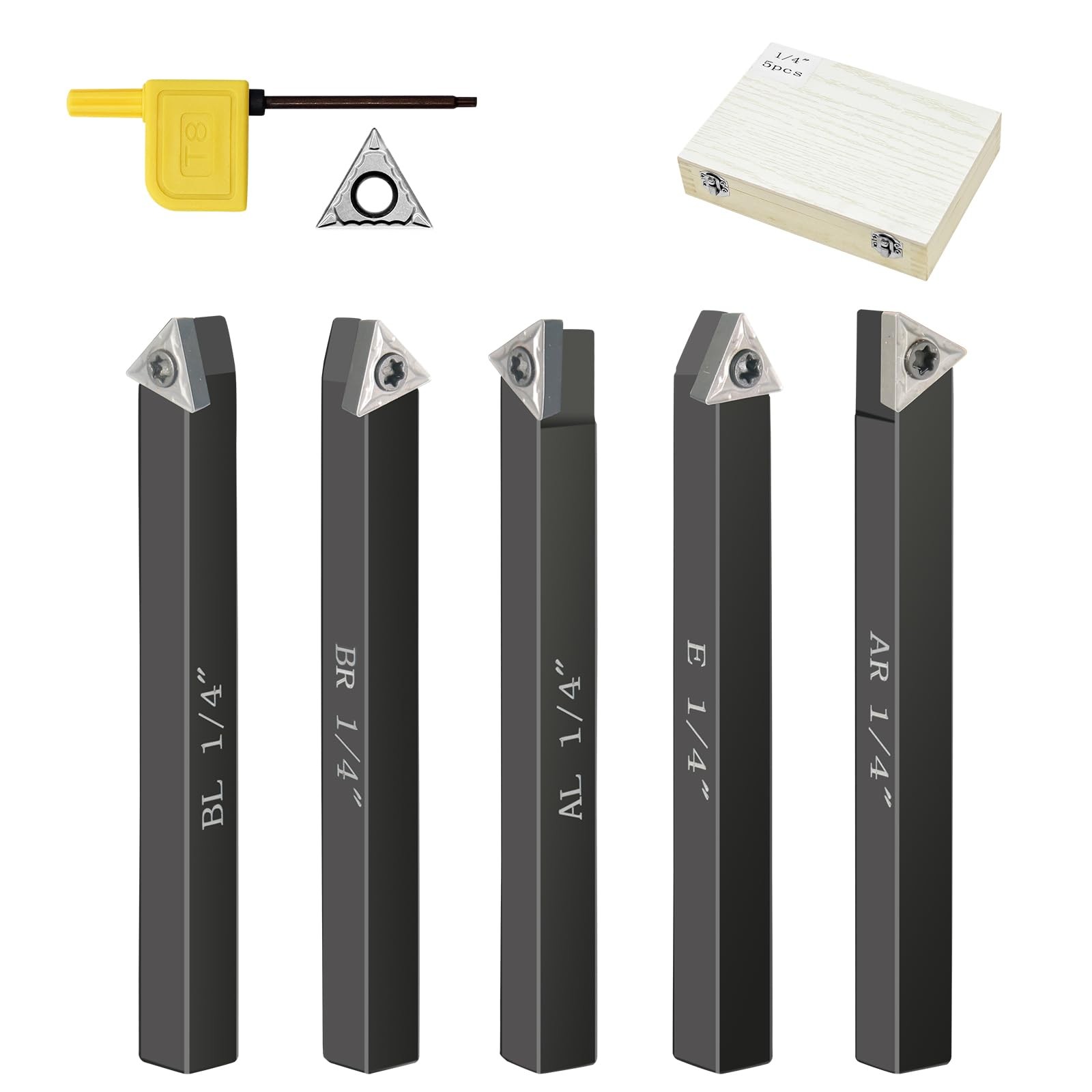 Metal Lathe Cutting Tools, 5 Sets of 1/4″ Carbide Cutting Tool Bits Kit