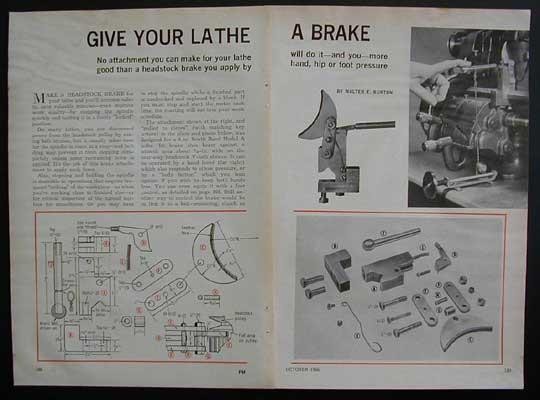 Metal Lathe Brake 1966 How-To Build PLANS South Bend Model A
