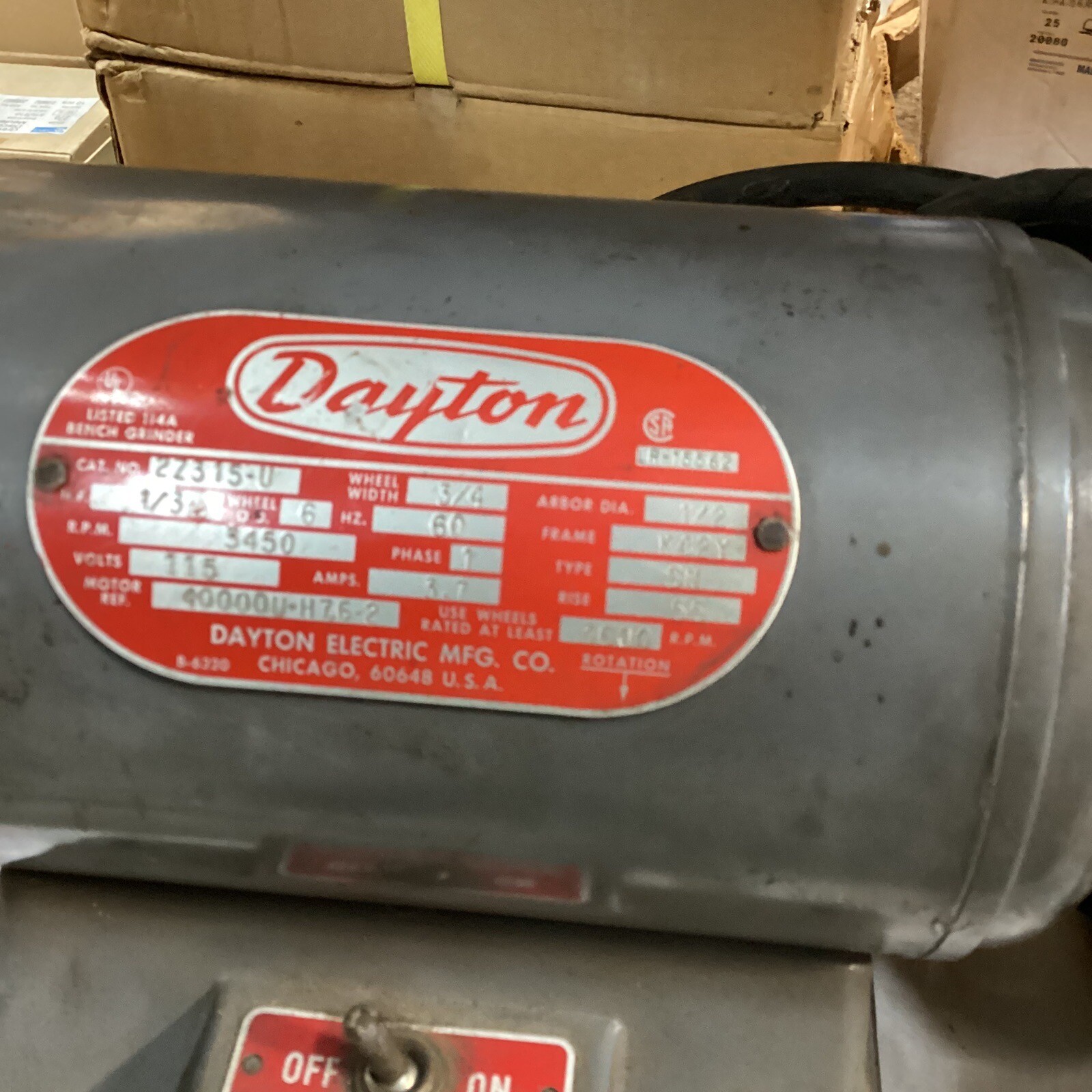 2Z315U Vintage 1/3hp. Dayton 3600rpm Commercial 6” Bench Grinder 1/2”arbor 114A
