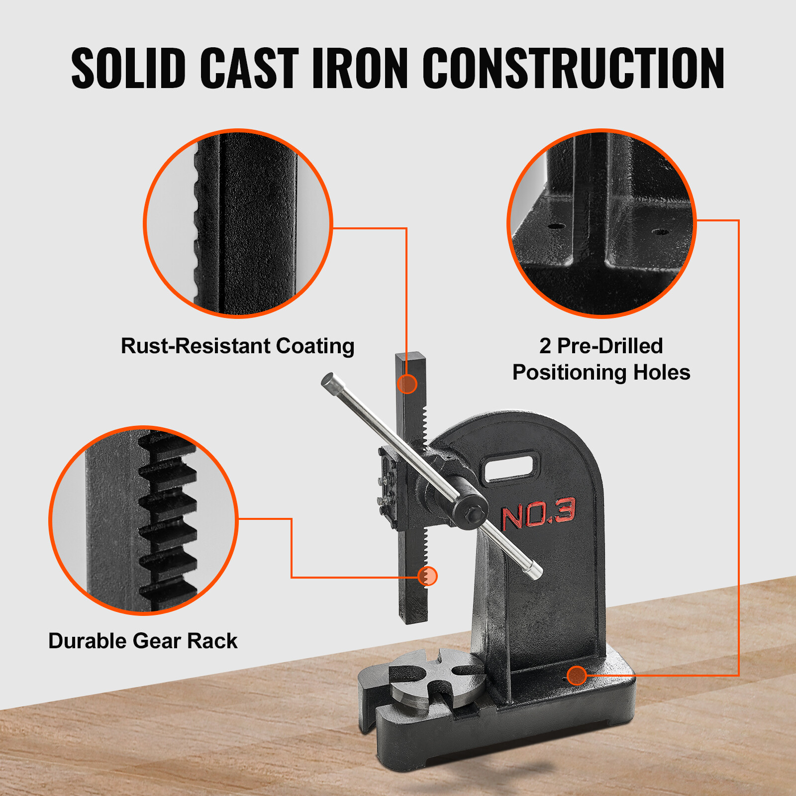 VEVOR Arbor Press 3 Ton Lever Bench Mountable Bearings Cast Iron Manual Desktop