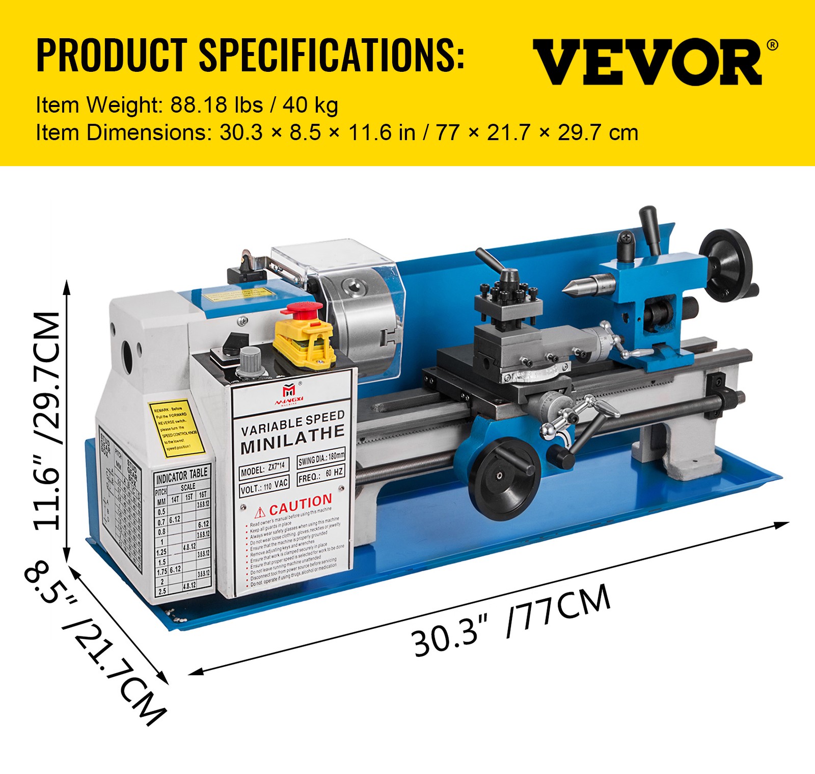 VEVOR Bench Top Mini Metal Lathe 7″x14″ Variable Speed Milling Machine w/ a Lamp