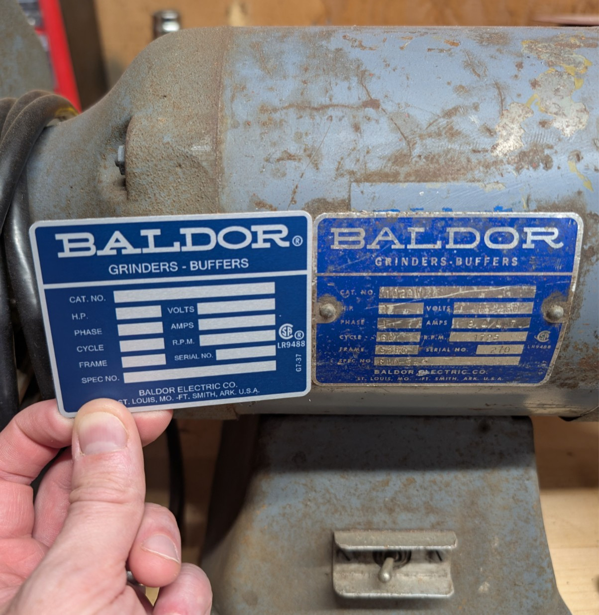 Replacement Bench Grinder Label Set Blue 6″, 7″ & 8″ | Baldor | Sublimated | USA