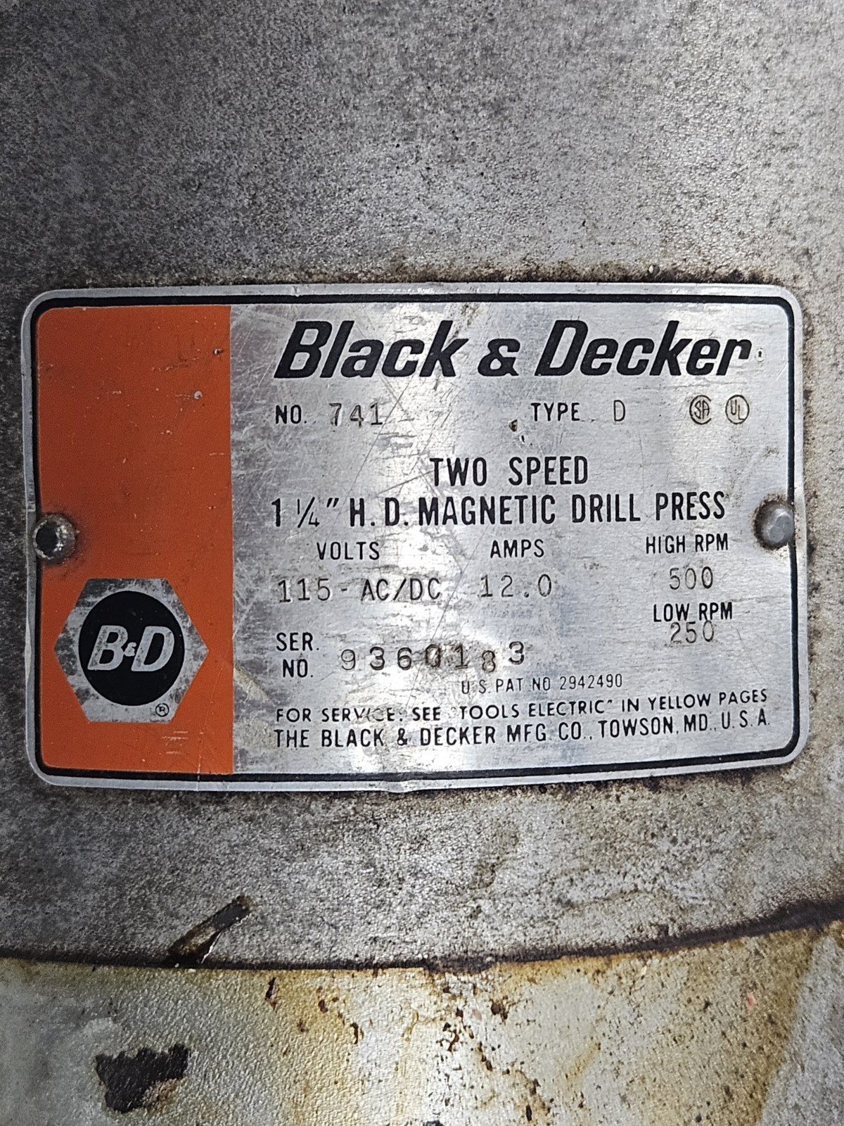 Black & Decker 741 Two Speed Magnetic Drill Press Motor Field Armature for Parts
