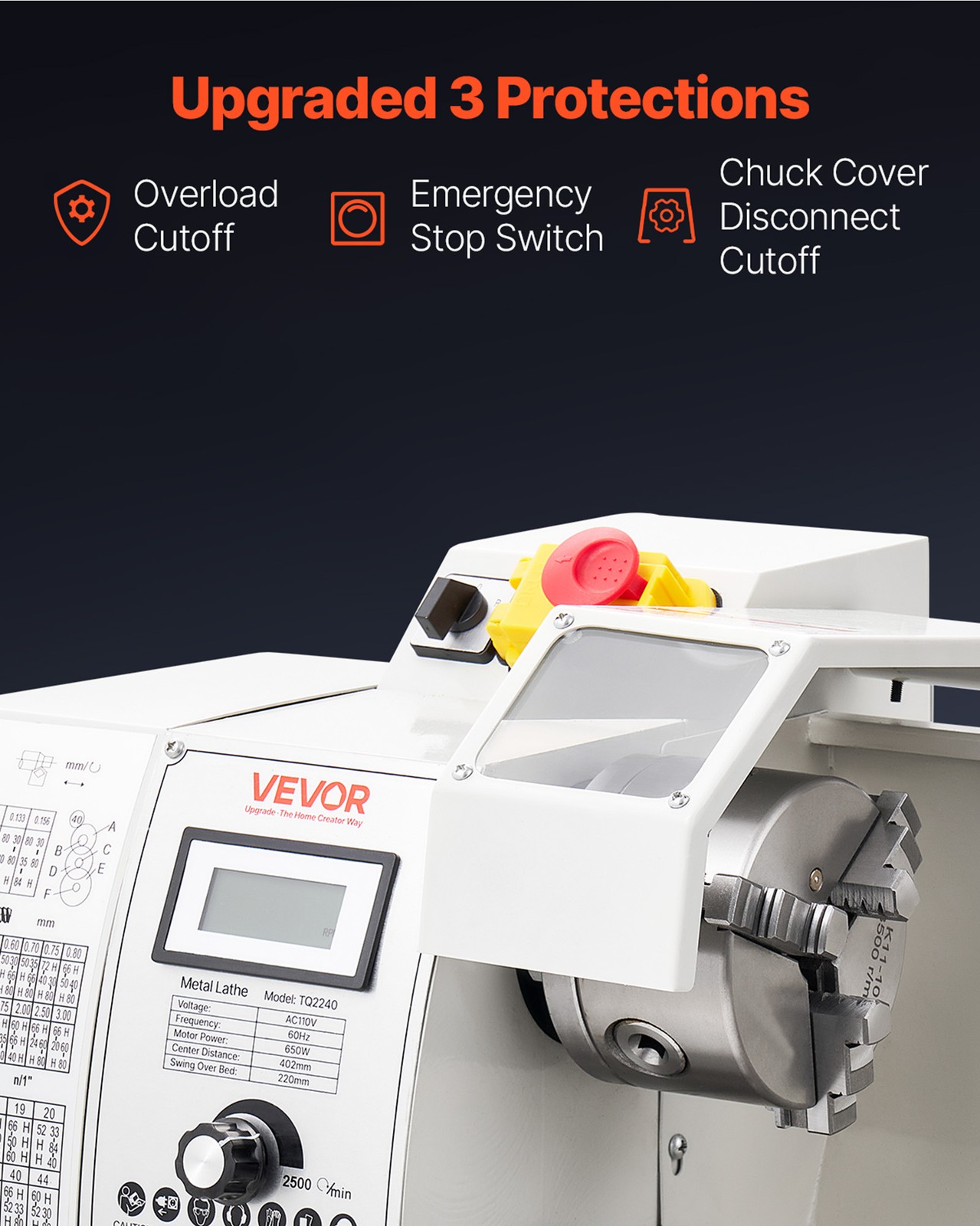VEVOR Metal Lathe 8×16 in 650W Benchtop Lathe Machine Variable Speed 0-2500 RPM