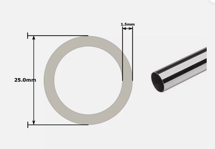 Stainless Steel Round Pipe / Tube 304 GRADE OD =25mm Wall=1.5mm 300mm Long