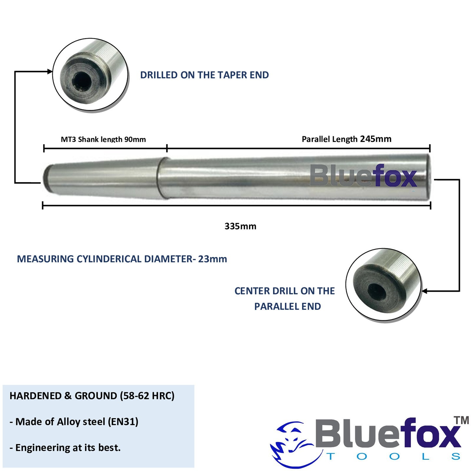 Lathe Alignment Test-Bar MT3 Over All Length 13-3/16″ (335mm) EN31 Alloy Steel