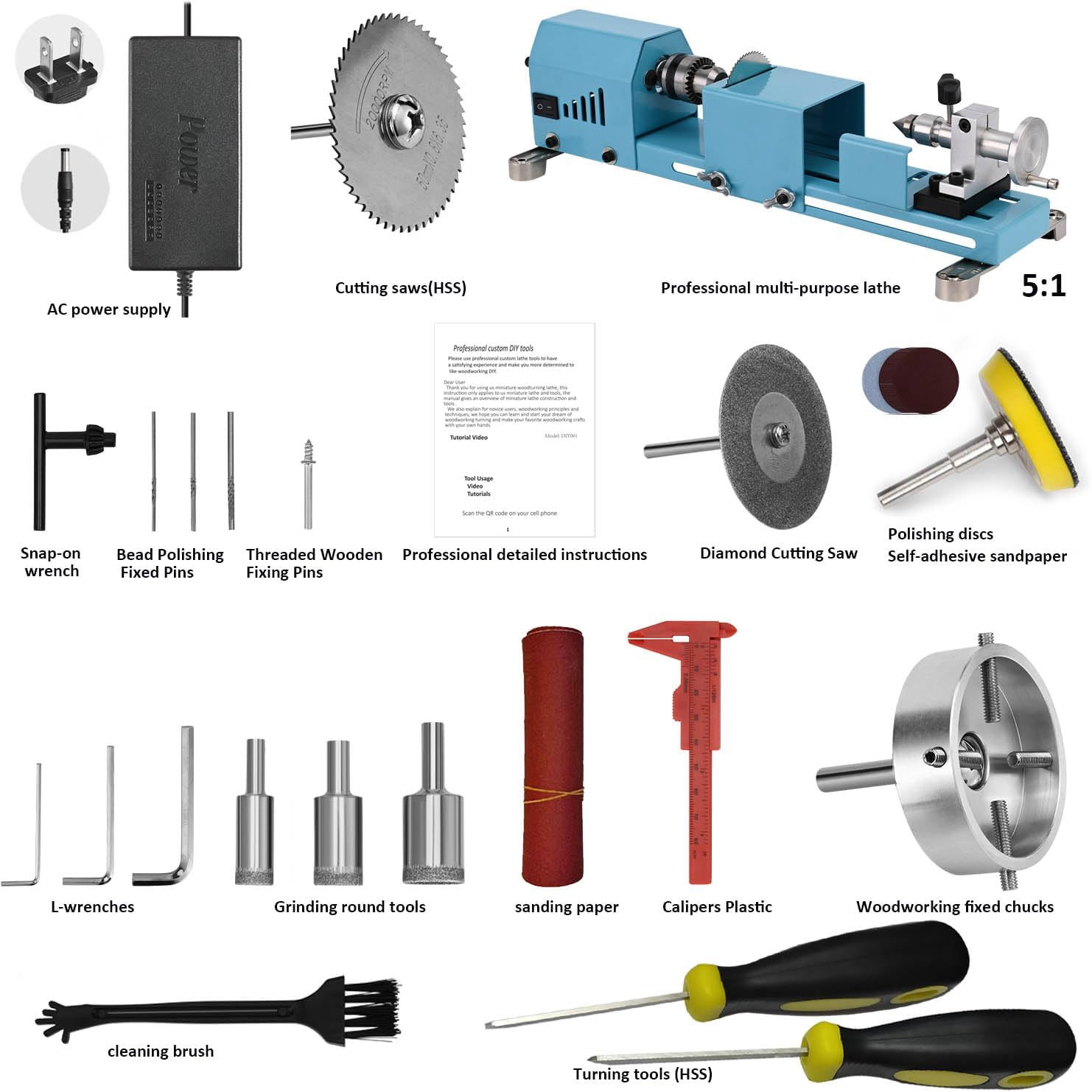 Versatile Mini Lathe Machine for Wood & Metal – Easy to Use with Tools