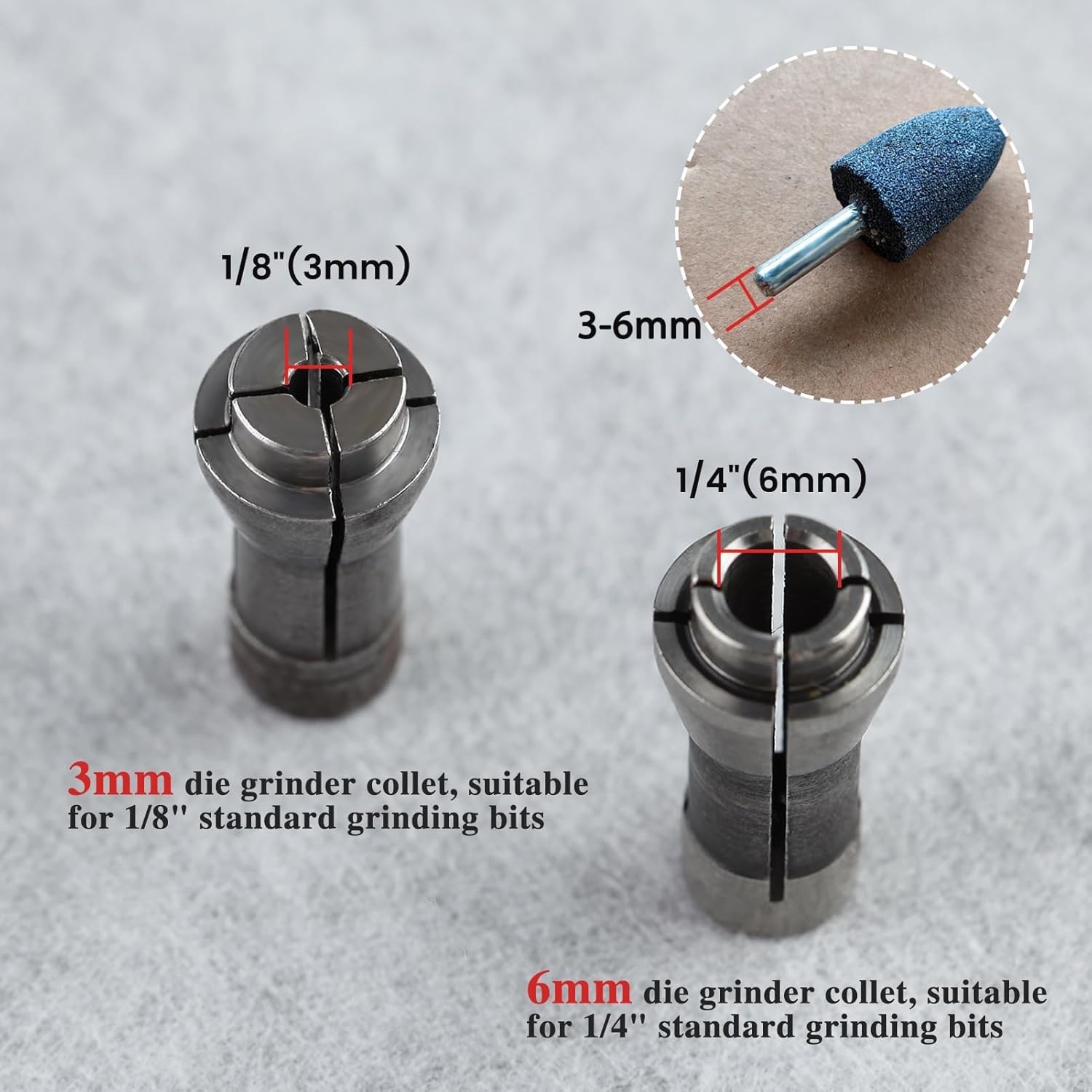 4 Pcs Die Grinder Collet Adapter Set for 1/4″ & 1/8″ Arbors – 3mm & 6mm Chucks