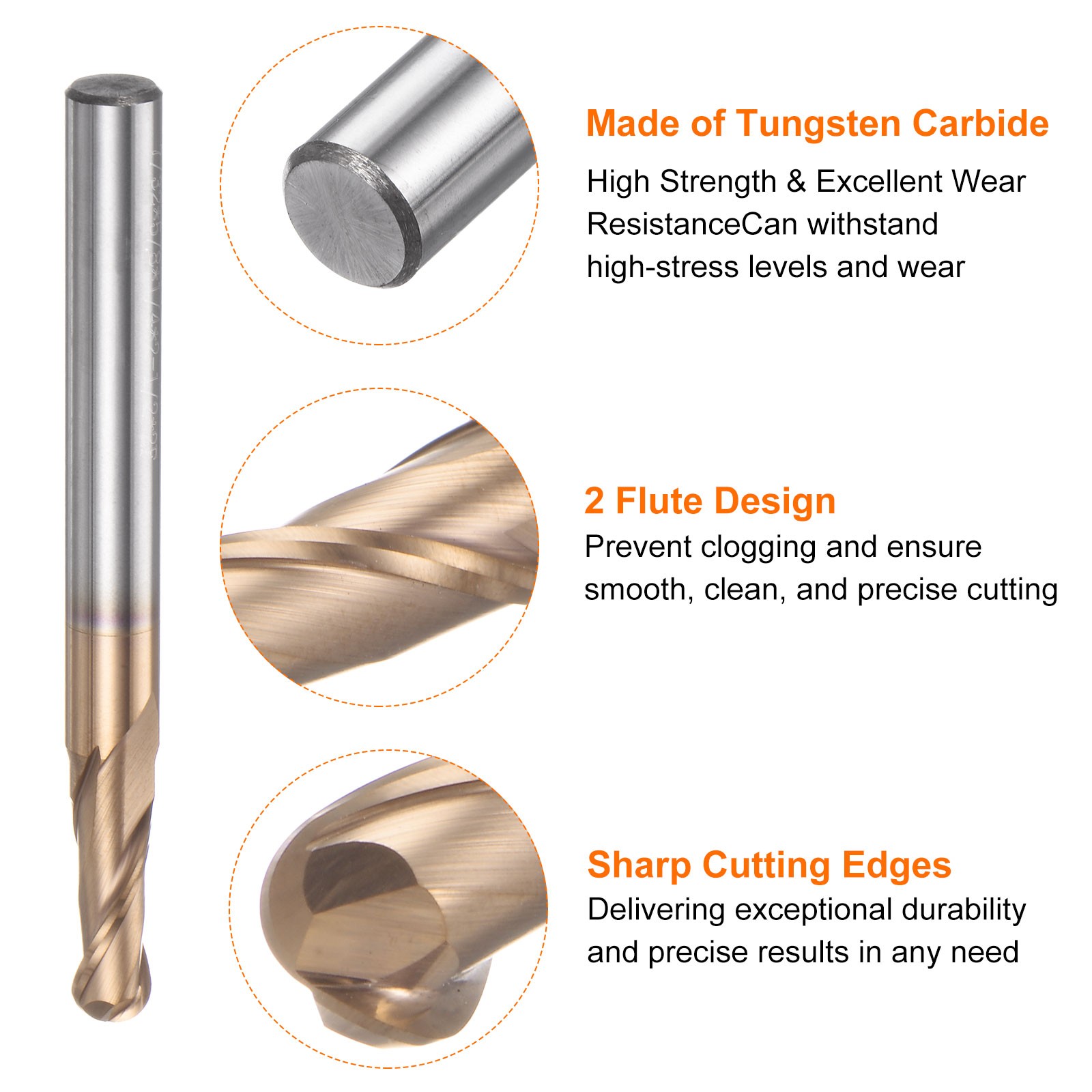 2 Flute Ball Nose End Mill 5/8″ Cutting Length TAIL Coated for Carving