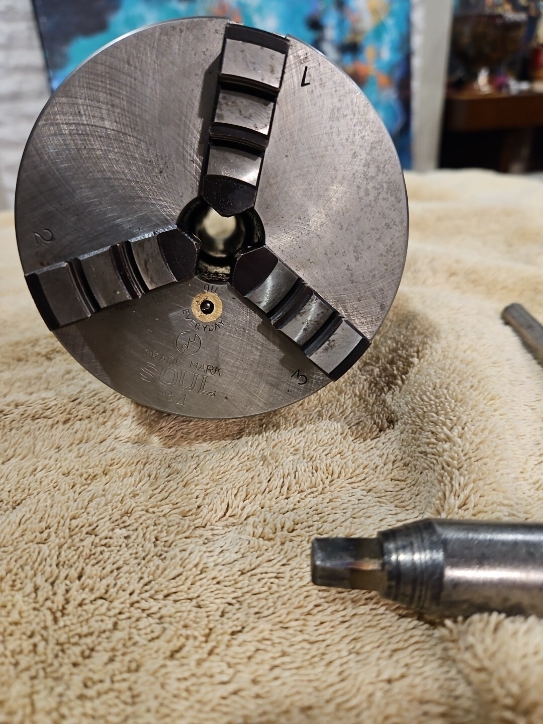Lathe Chuck Soul 3 Jaw #4 4″ Arbor B&S 12 With Key JAPAN