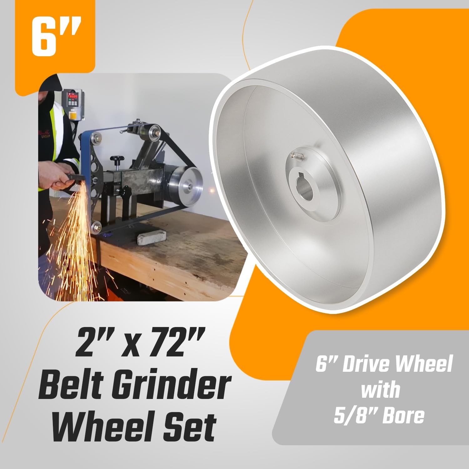 Belt Grinder 2×72 Wheel Set for Knife Grinder 6″ Drive Wheel Crowned 5/8″ Hole