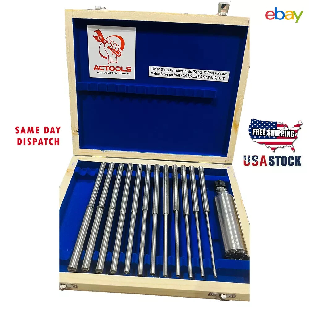 12 Pcs Sioux Valve Seat Grinder Pilot (4mm -12mm) With Holder 11/16 USA