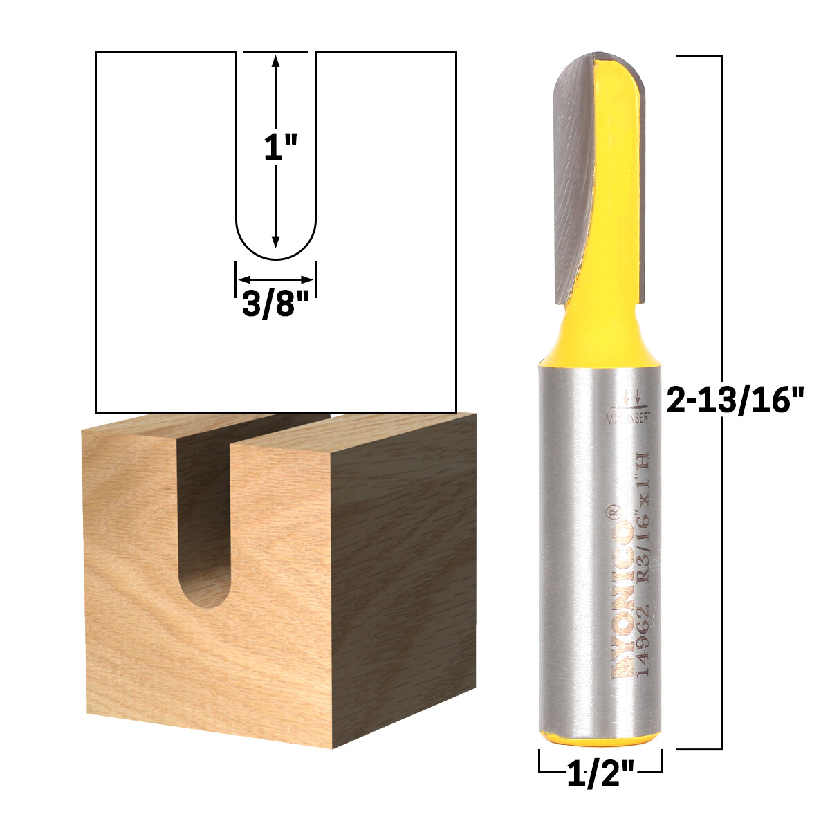 3/8″ Diameter Core Box Router Bit – 1/2″ Shank – Yonico 14962