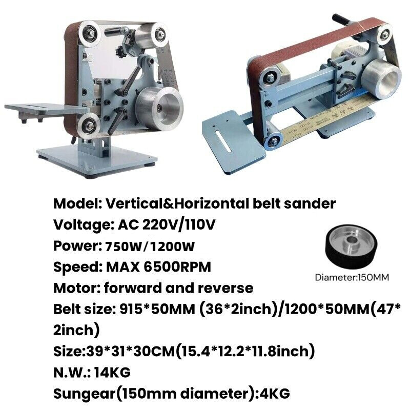 750W/1200W Electric Belt Sander DIY Grinder Sharpener Machine 915*50/1200*50MM