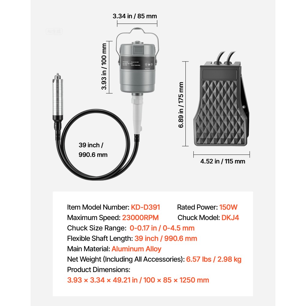150W 23000RPM Electric Flex Shaft Rotary Tool Foot-Pedal Control Hanging Carver