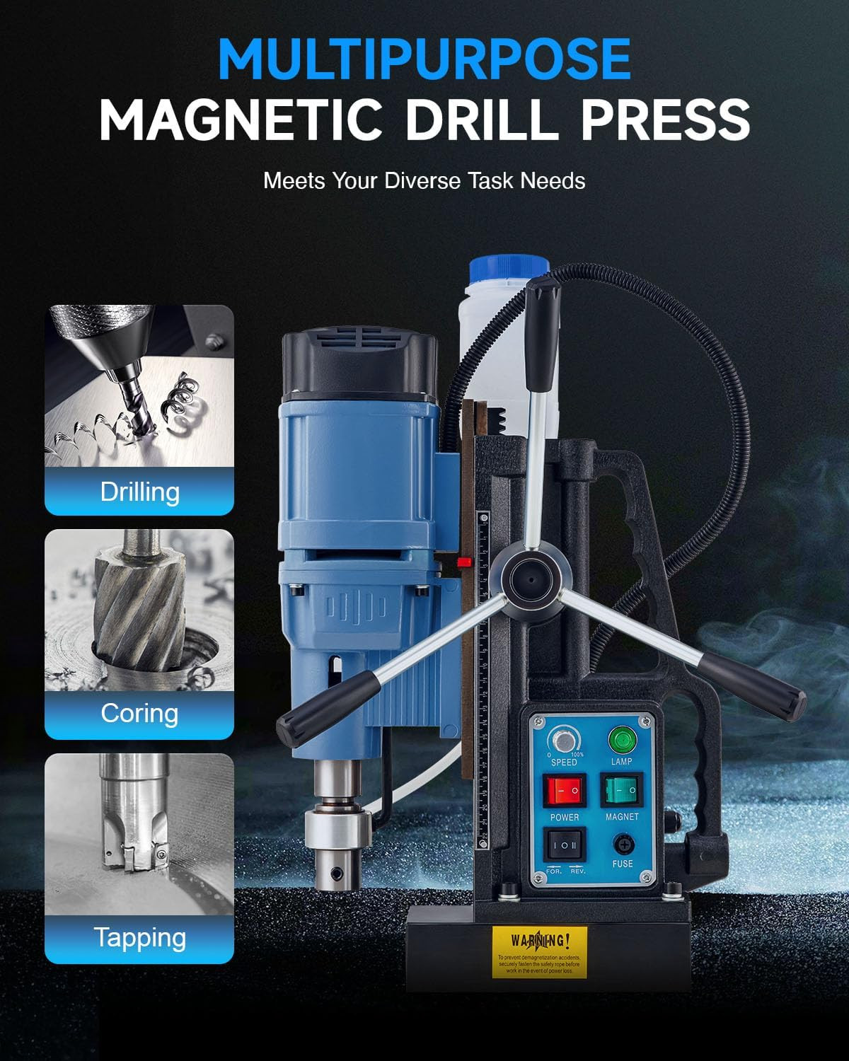 1550W Mag Drill Press with 2″ Dia. 3125 Lbf/13900N Mag Force, 650 Rpm Power Magn