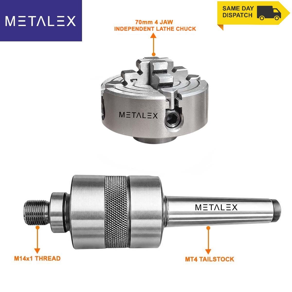 2-3/4″ 4 Jaw 2.75″ Independent Lathe Chuck MT4 Live Revolving Center Adapter Set