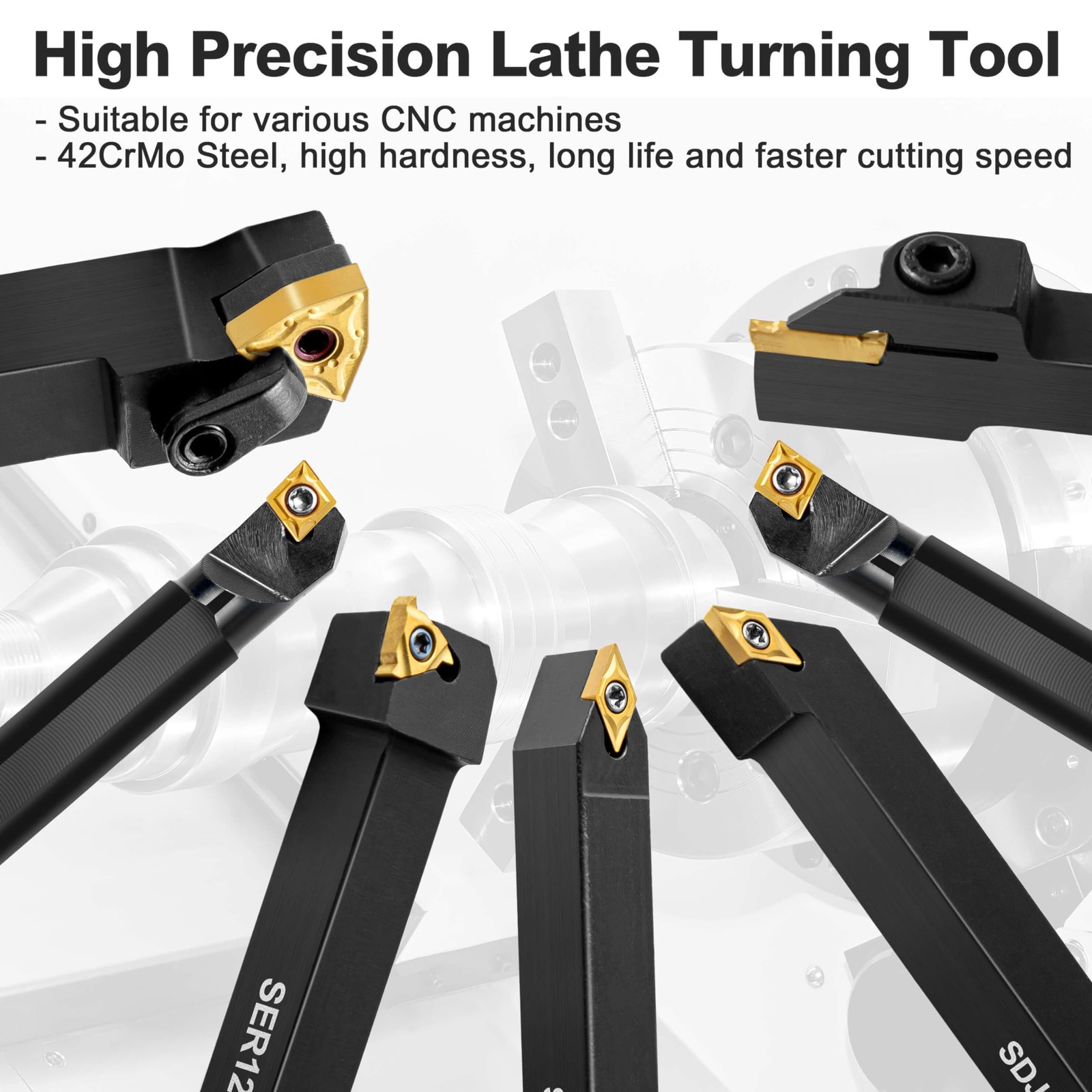 Metal Lathe Tool Holder 14PCS – 1/2” Shank Lathe Tool Holders with Indexable Ca