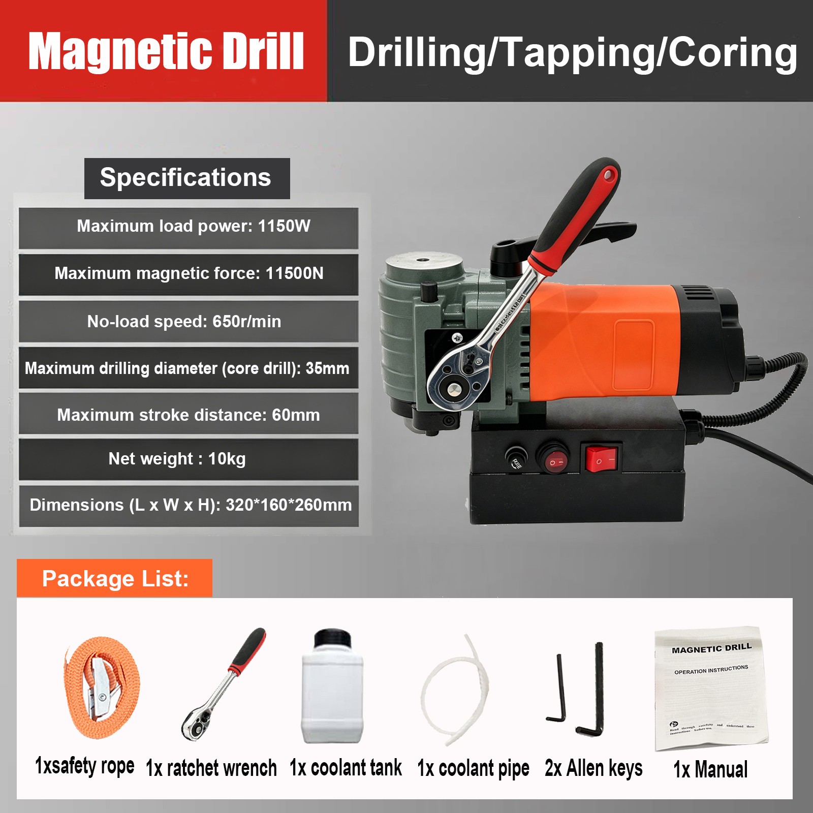 ZT-30H Magnetic Drill Press 1150W Portable Mag Drill Tapping Coring Machine