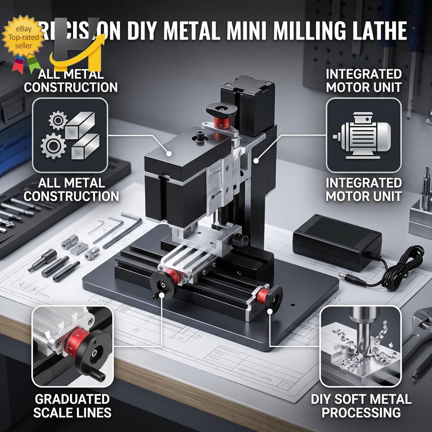 60W Mini Milling Machine 12000RPM DIY Soft Metal Processing Woodworking Lathe