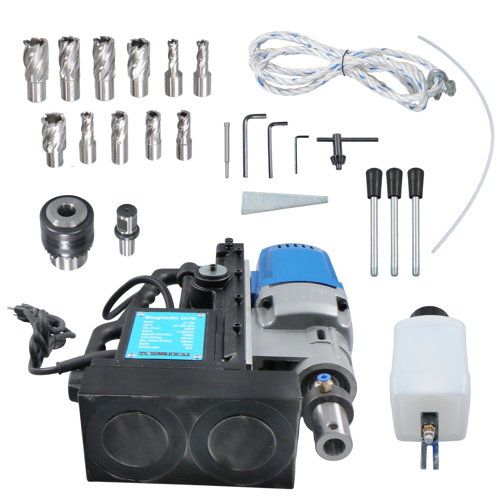 Magnetic Drill Stepless Speed Bi-Directional MD50 1950W 13900N with 11 Bits