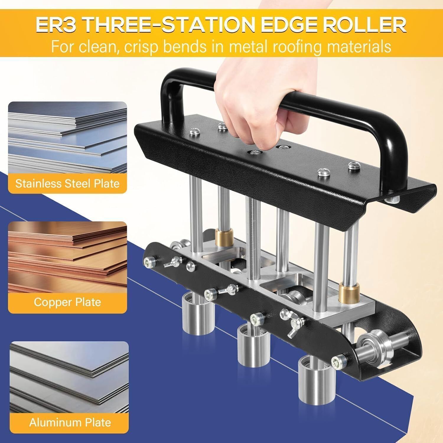 ER3 3-Station Edge Roller Fit 29 to 22-Gauge Steel, Making 5/8in to 4in Bends