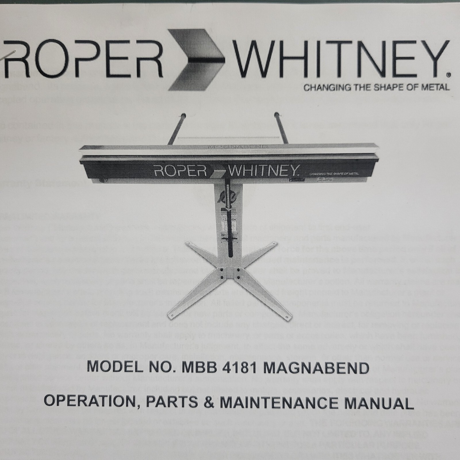 Roper Whitney Magnabend MBB 4181 – Alum. Bender for up to 18ga up to 48″, 115v