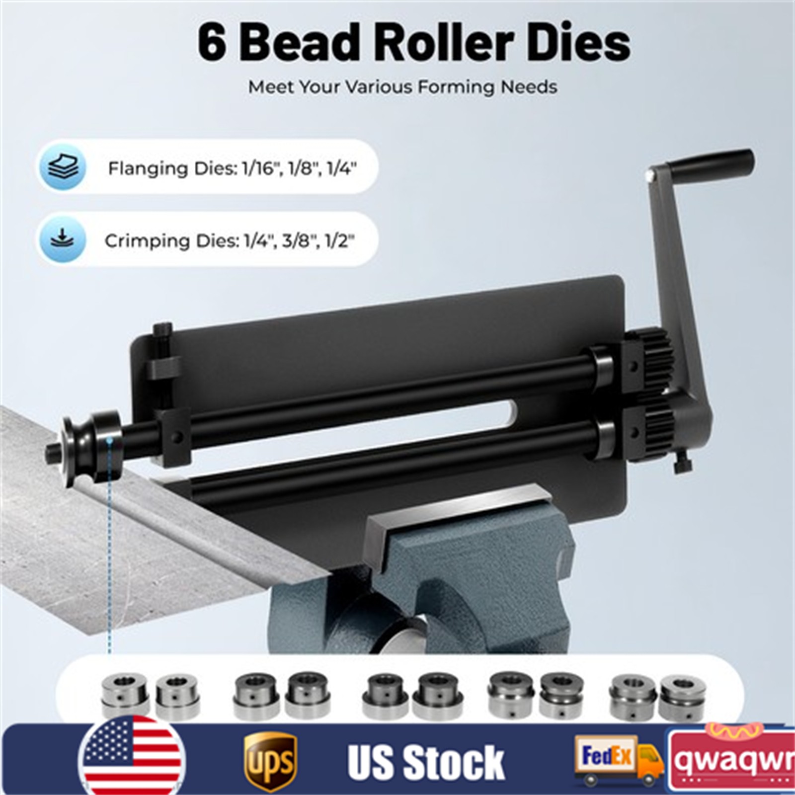 Heavy Duty Manual Bending Machine Set Bead Roller Sheet Metal Bead Roller 6 Dies