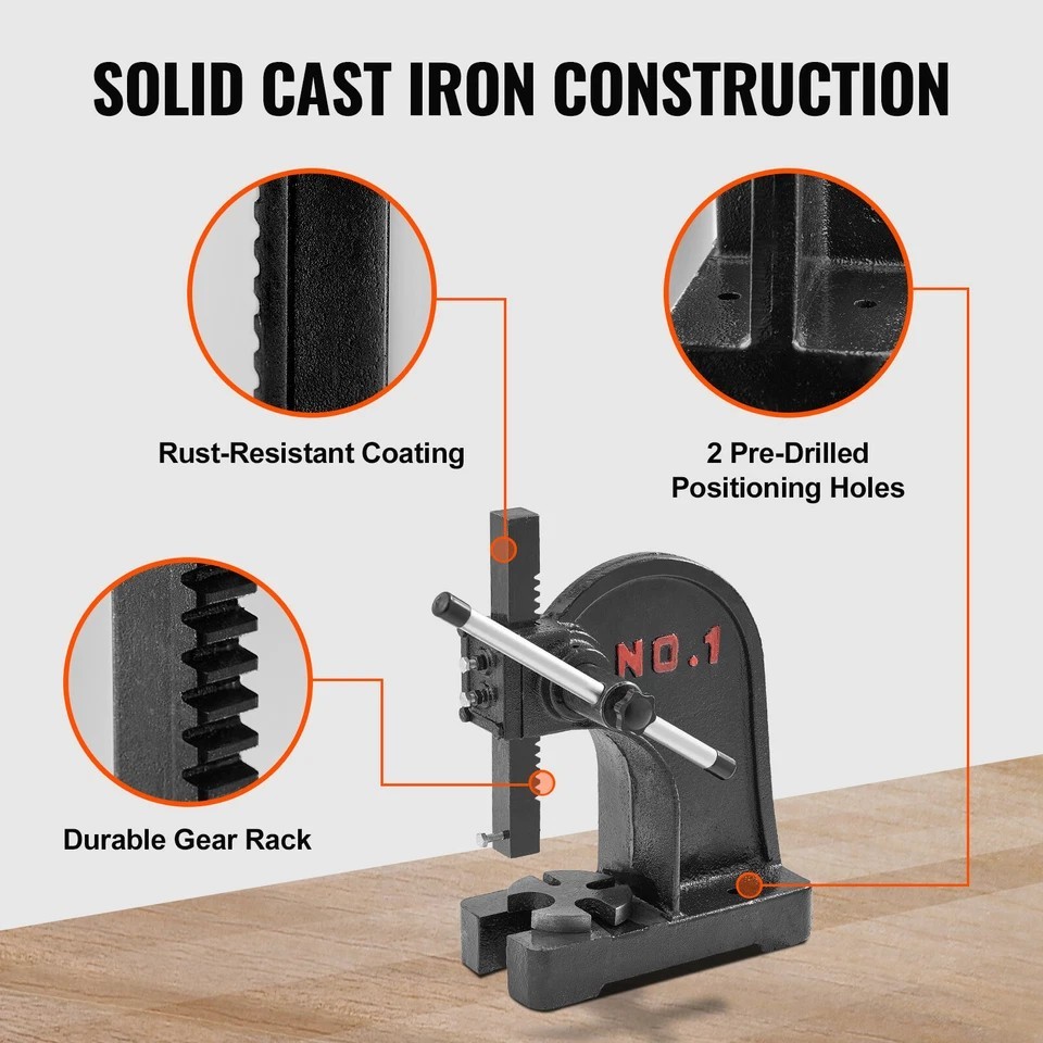Arbor Press 1 Ton Manual Desktop Press Lever Mountable Bearings Cast Iron