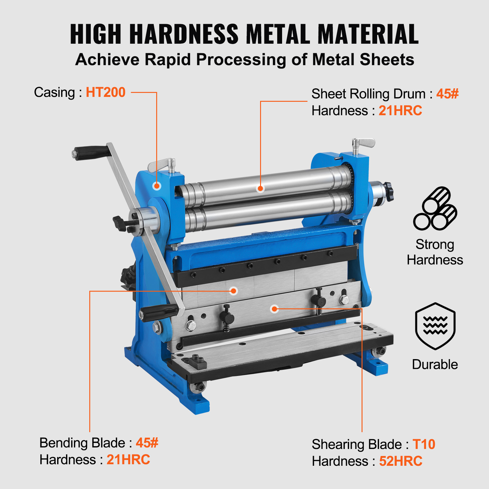 VEVOR 12-In Sheet Metal Shear 3-In-1 Combination Shear Brake Roll Machine 20 GA