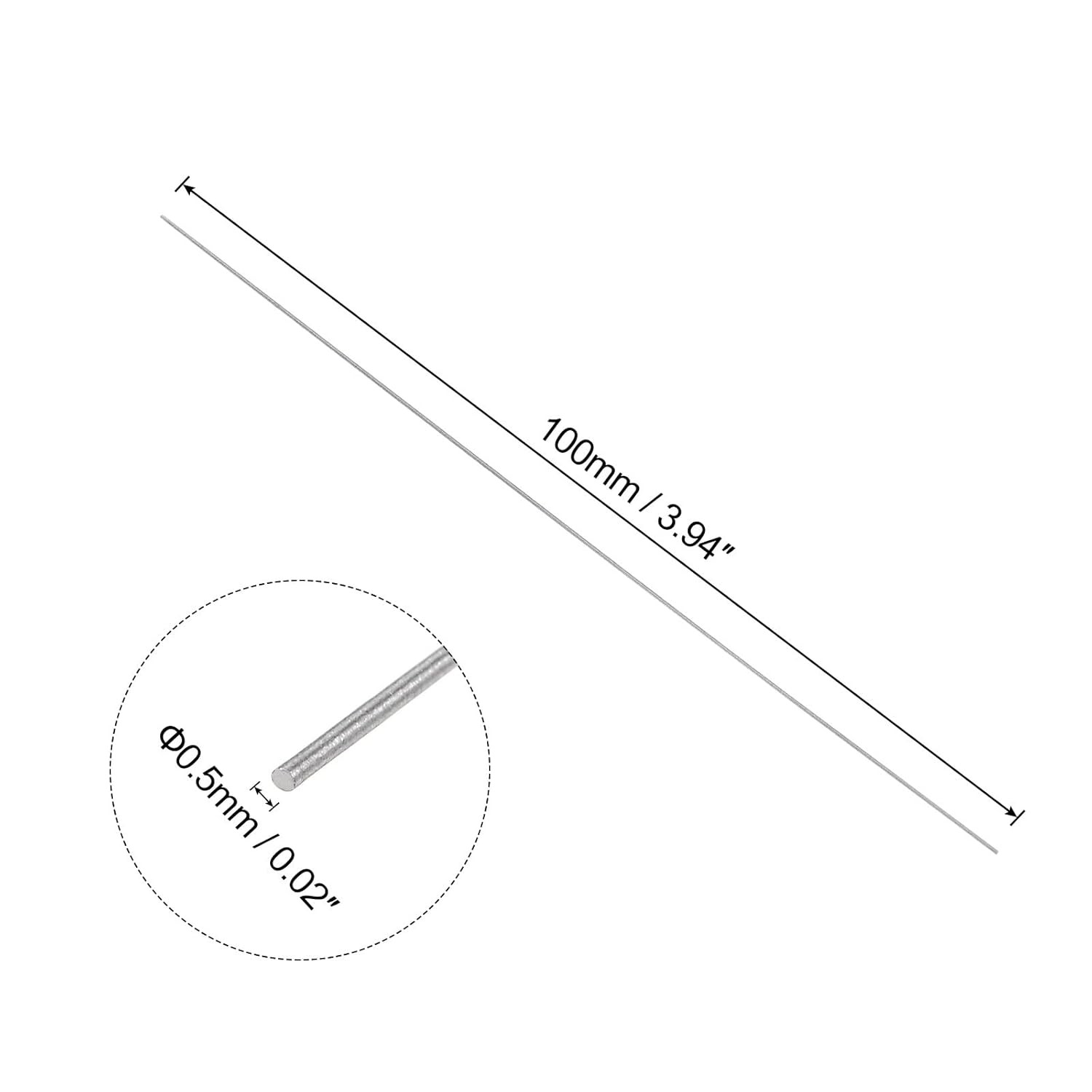 uxcell 5pcs Round Steel Metal Rods, 0.5mm x 100mm High x 100mm, Silver