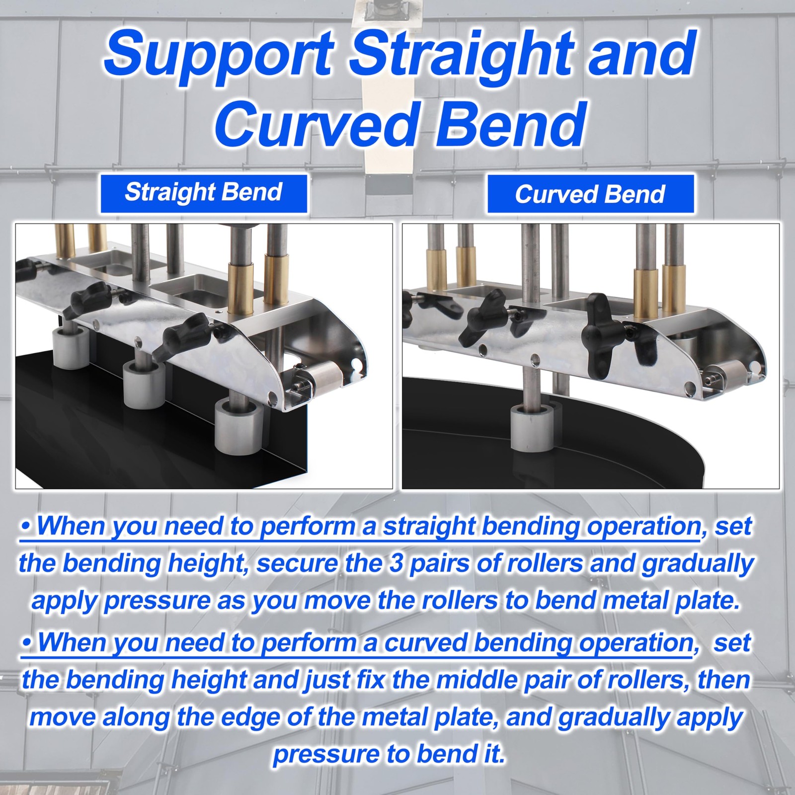 3-Station Edge Roller Bender,5/8″-4″ Bends in 29-22 Steel at 0-90° Angle Black