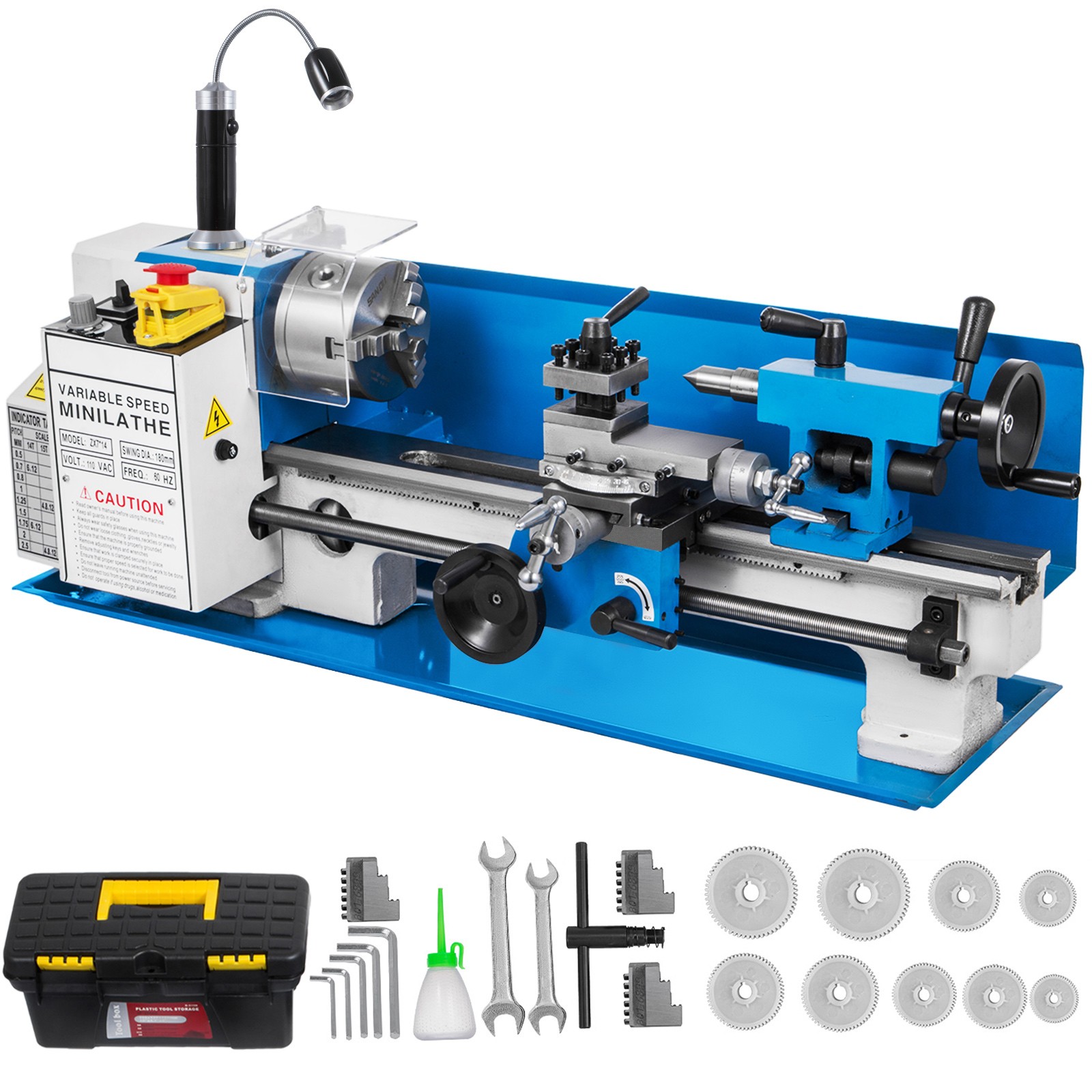 Uimoso Bench Top Mini Metal Lathe7″x14″ Variable Speed Milling Machine w/ a Lamp