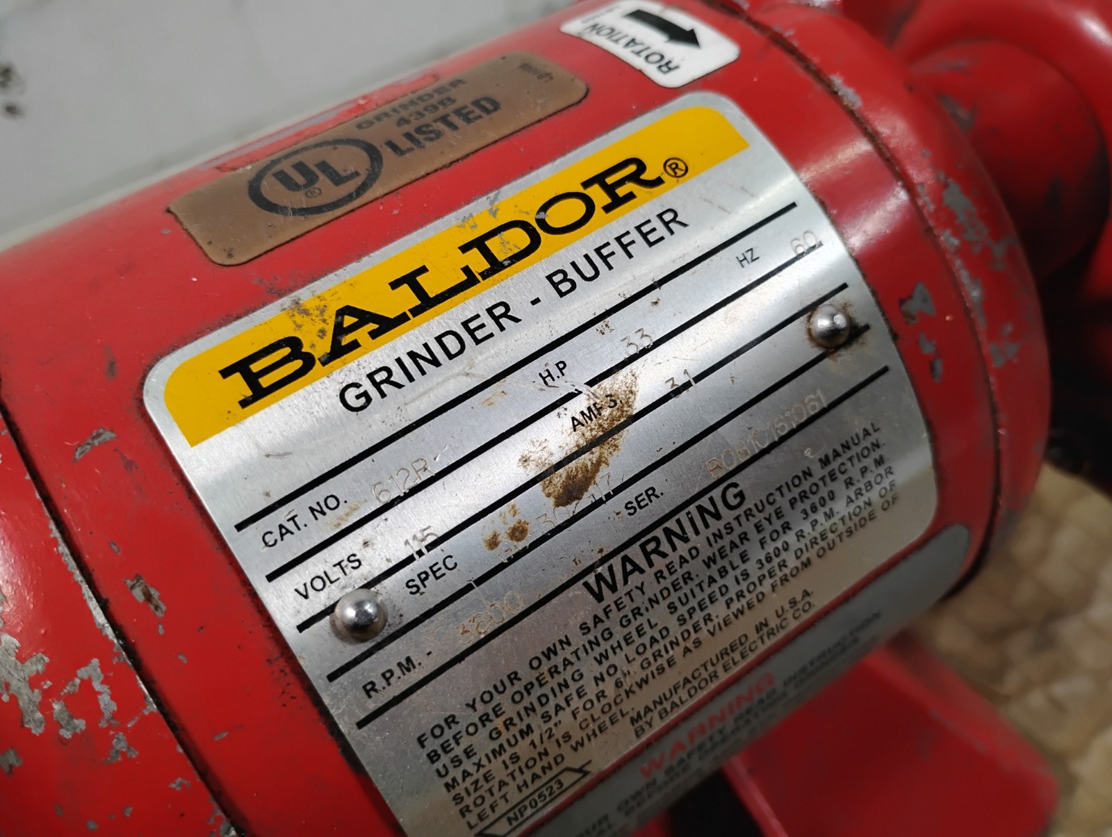 Baldor 612R – 6″ Grinder – Buffer 115V .33HP 3600rpm
