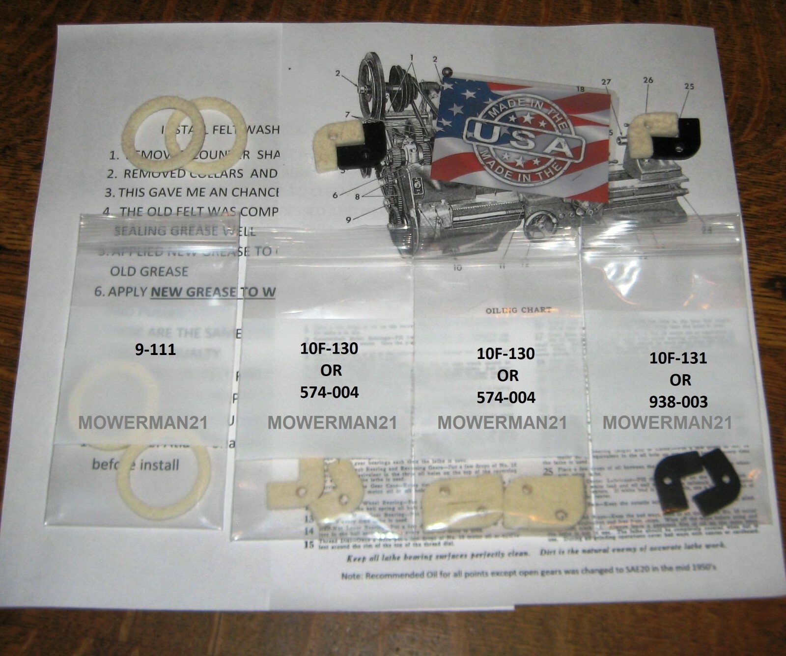 NEW ATLAS LATHE 2x FELT-WIPERS-WASHERS- 20W OIL- MAINT .KIT PRIORITY SHIP