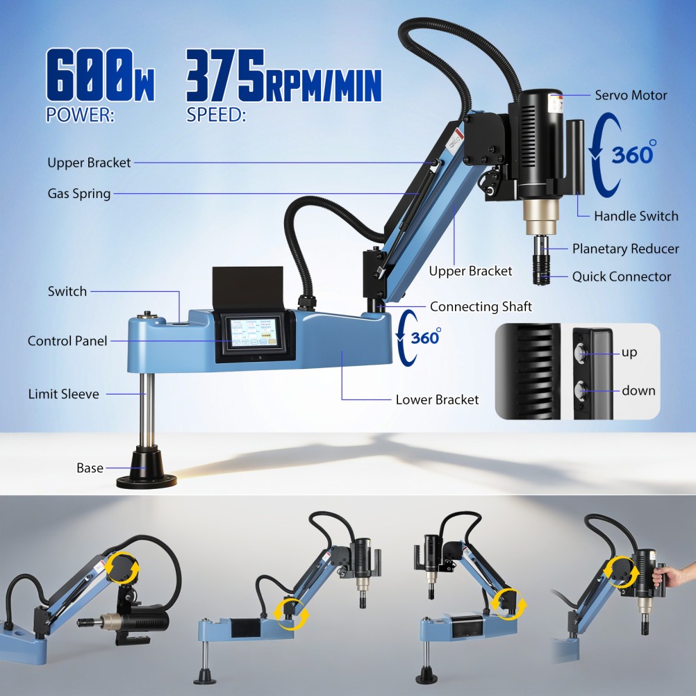 M3-M16 Electric Tapping Arm Machine Universal 360° Degree w/9PCS ANSI Collets US